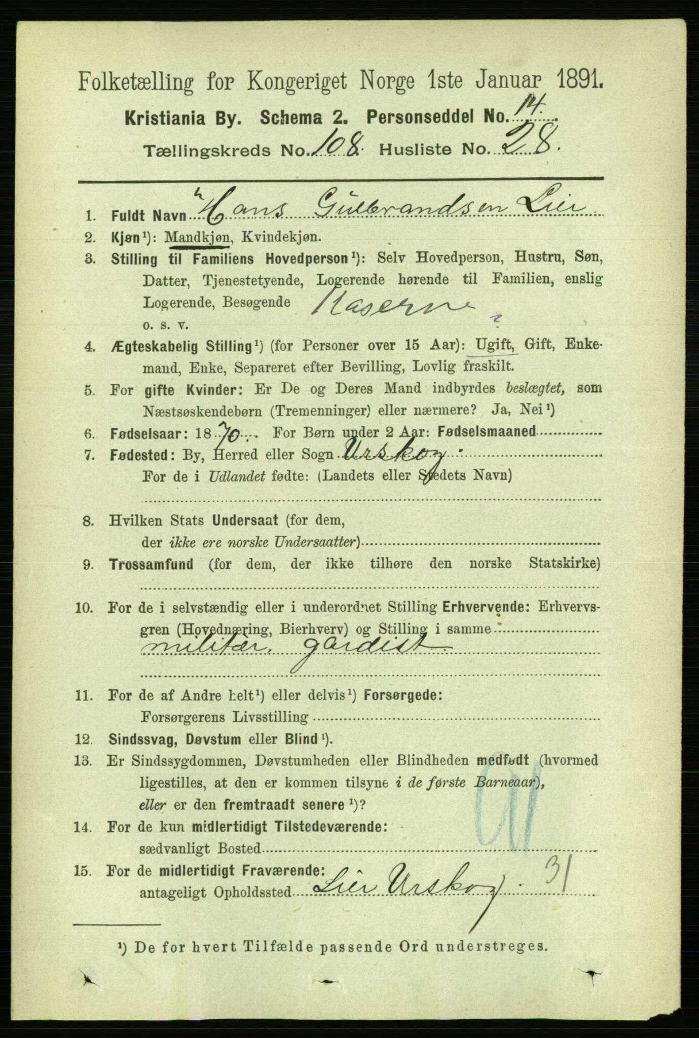 RA, 1891 census for 0301 Kristiania, 1891, p. 56165