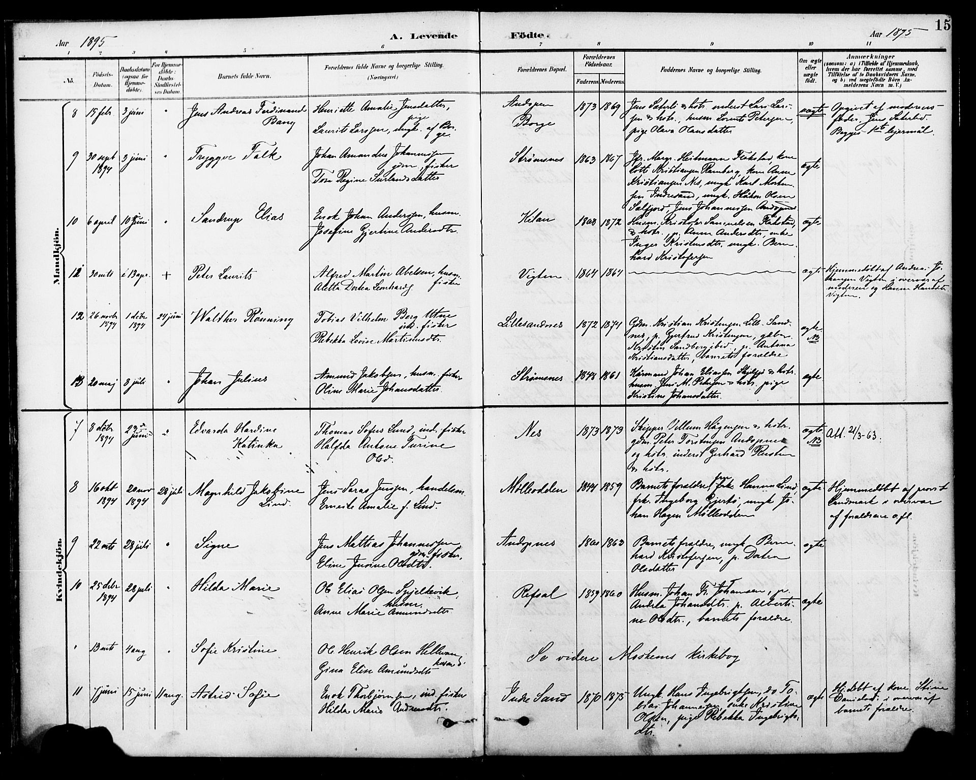 Ministerialprotokoller, klokkerbøker og fødselsregistre - Nordland, AV/SAT-A-1459/885/L1205: Parish register (official) no. 885A06, 1892-1905, p. 15