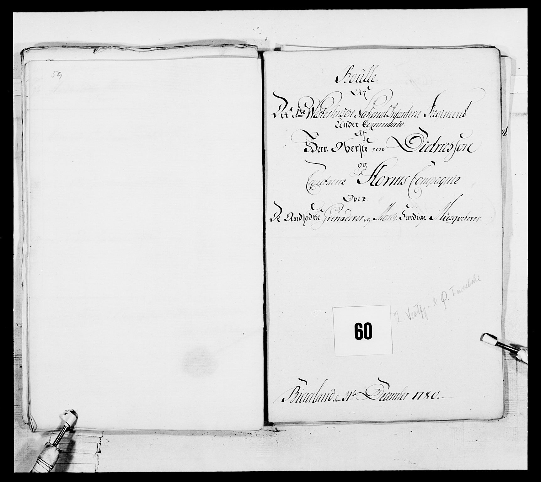 Generalitets- og kommissariatskollegiet, Det kongelige norske kommissariatskollegium, AV/RA-EA-5420/E/Eh/L0102: 1. Vesterlenske nasjonale infanteriregiment, 1778-1780, p. 597