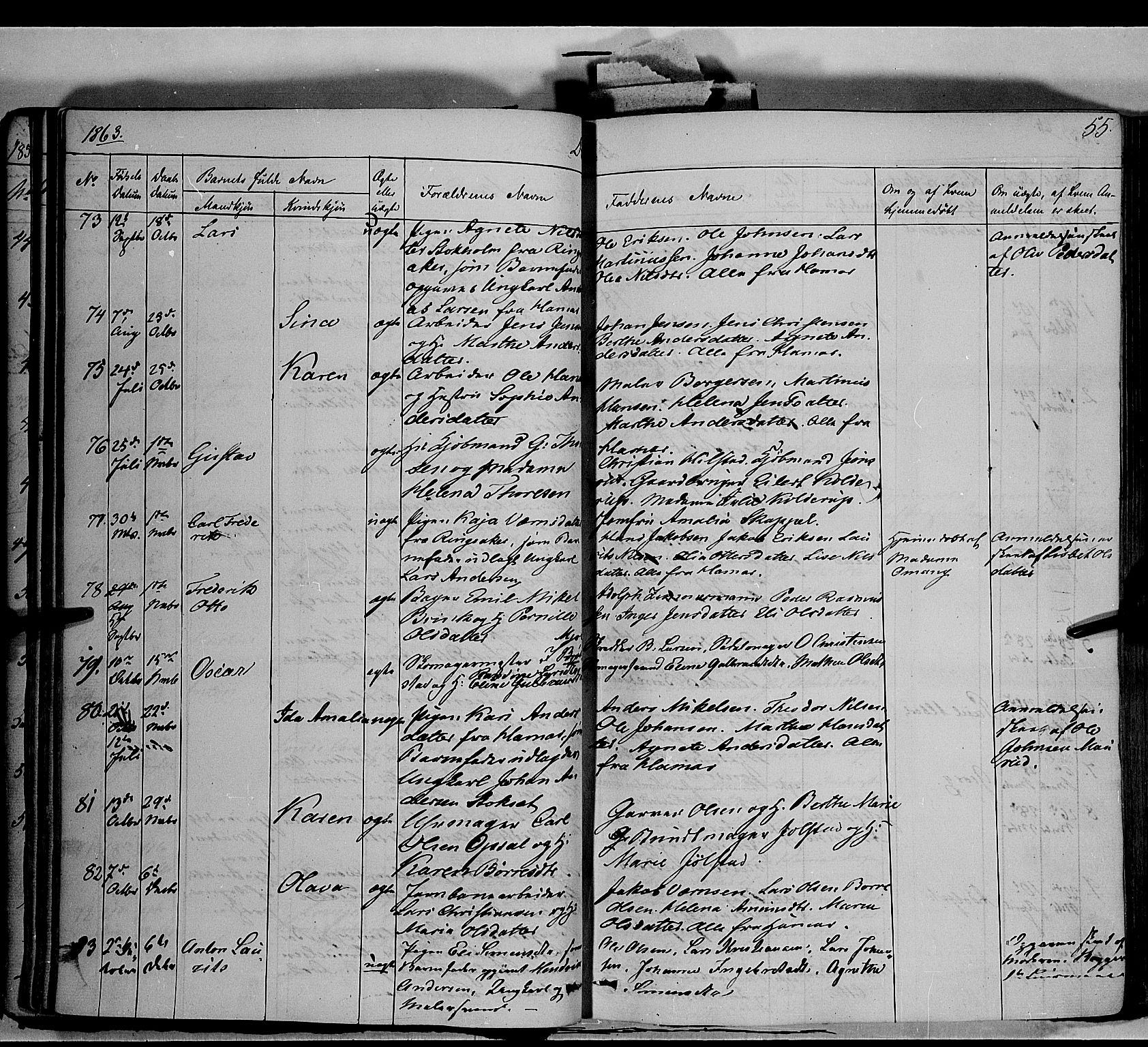 Vang prestekontor, Hedmark, AV/SAH-PREST-008/H/Ha/Haa/L0011: Parish register (official) no. 11, 1852-1877, p. 55