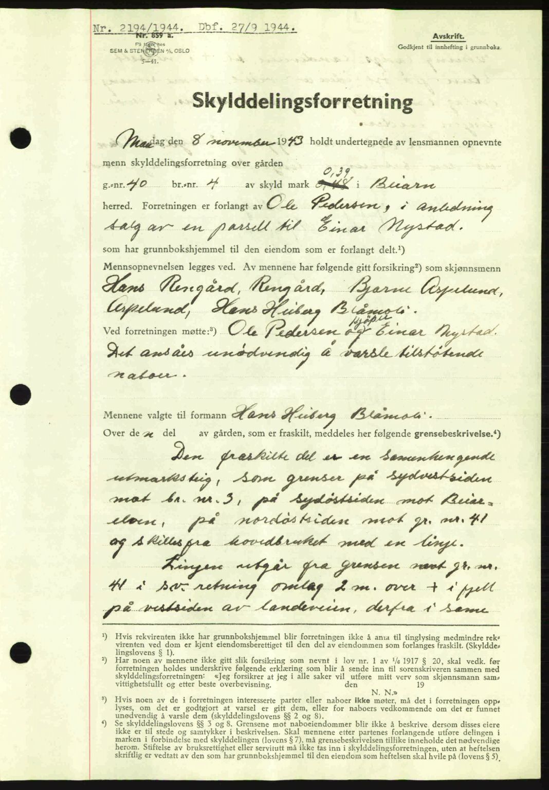 Salten sorenskriveri, AV/SAT-A-4578/1/2/2C: Mortgage book no. A14-15, 1943-1945, Diary no: : 2194/1944