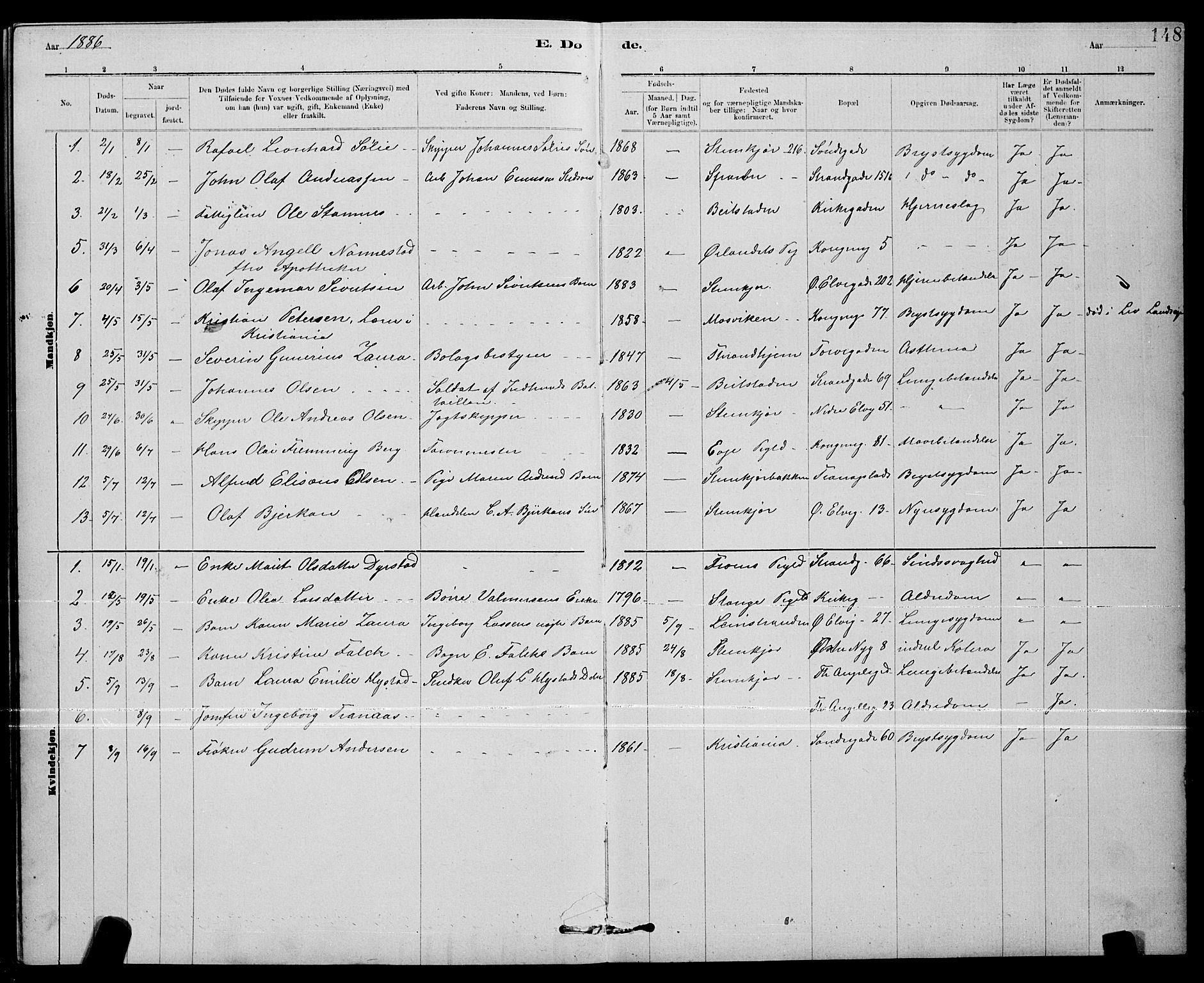 Ministerialprotokoller, klokkerbøker og fødselsregistre - Nord-Trøndelag, SAT/A-1458/739/L0374: Parish register (copy) no. 739C02, 1883-1898, p. 148