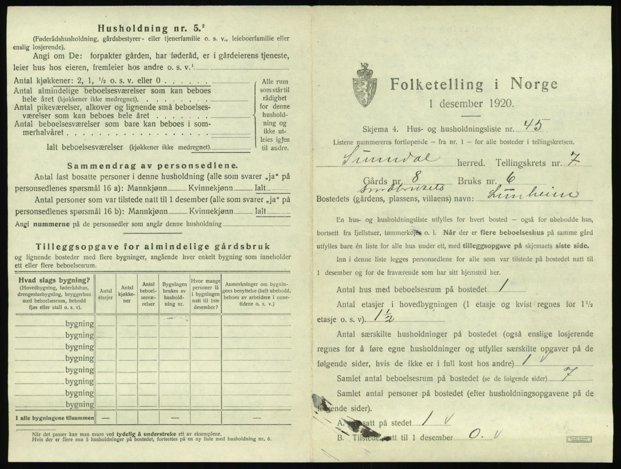 SAT, 1920 census for Sunndal, 1920, p. 728