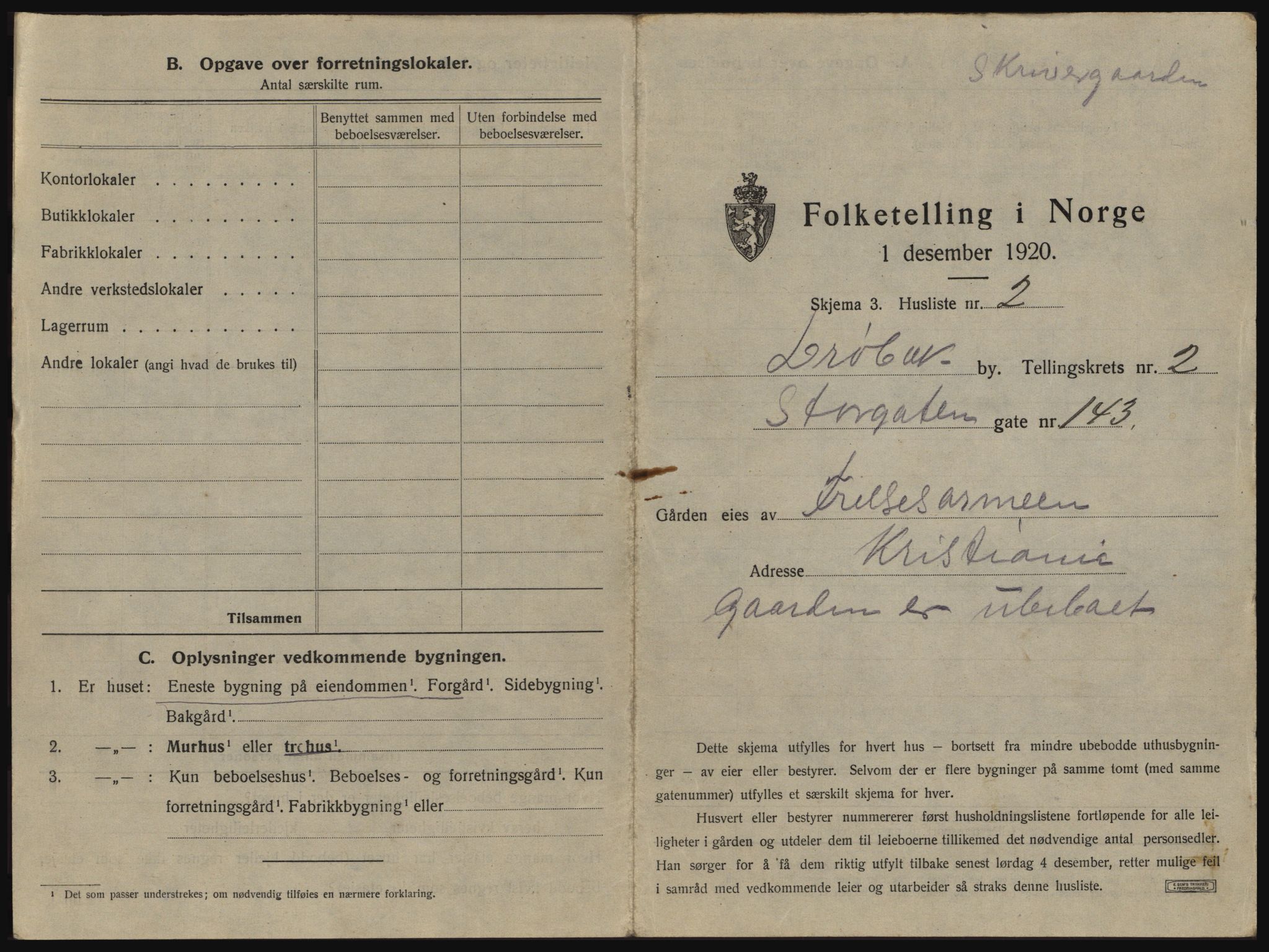 SAO, 1920 census for Drøbak, 1920, p. 173