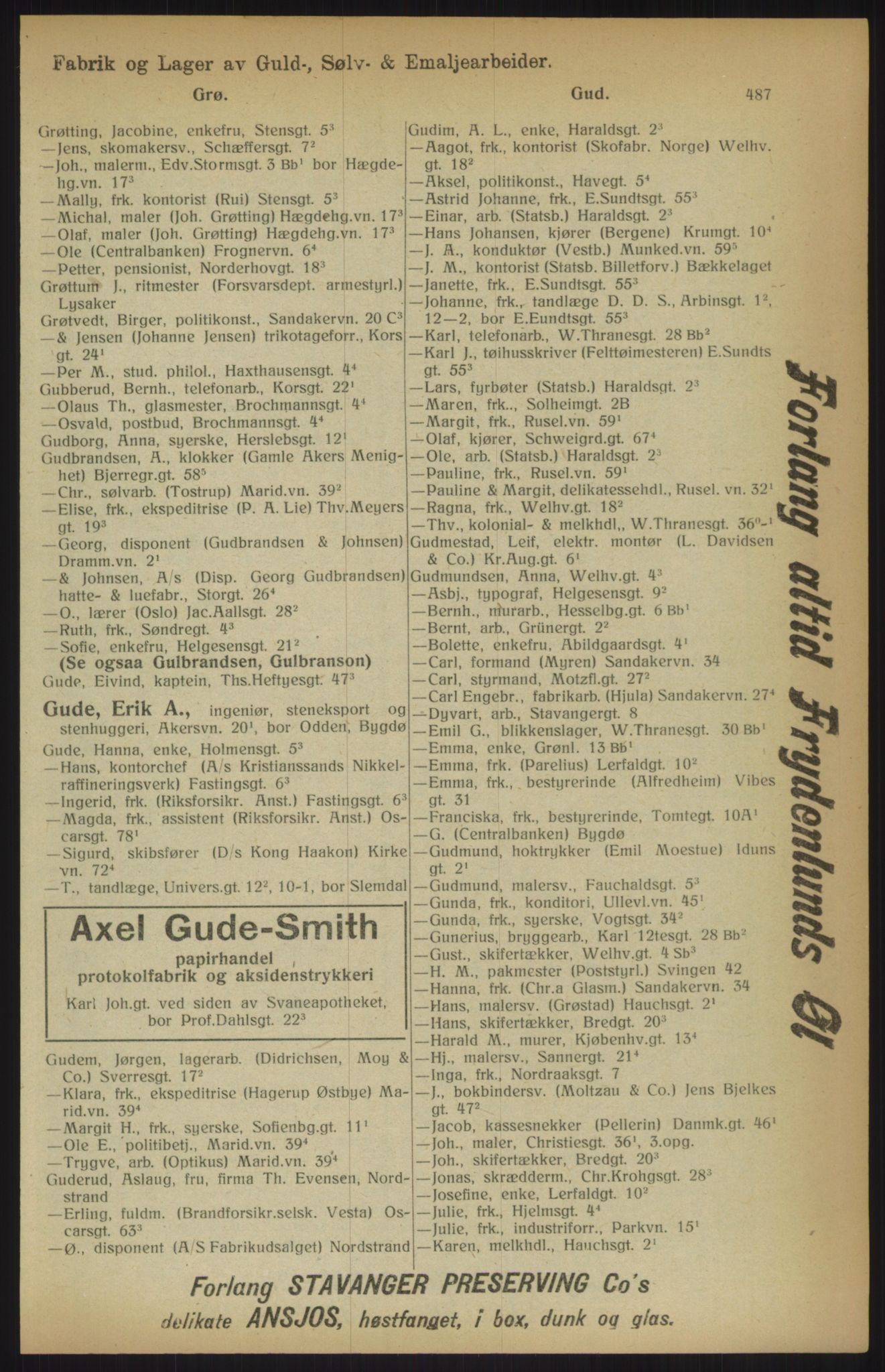 Kristiania/Oslo adressebok, PUBL/-, 1915, p. 487