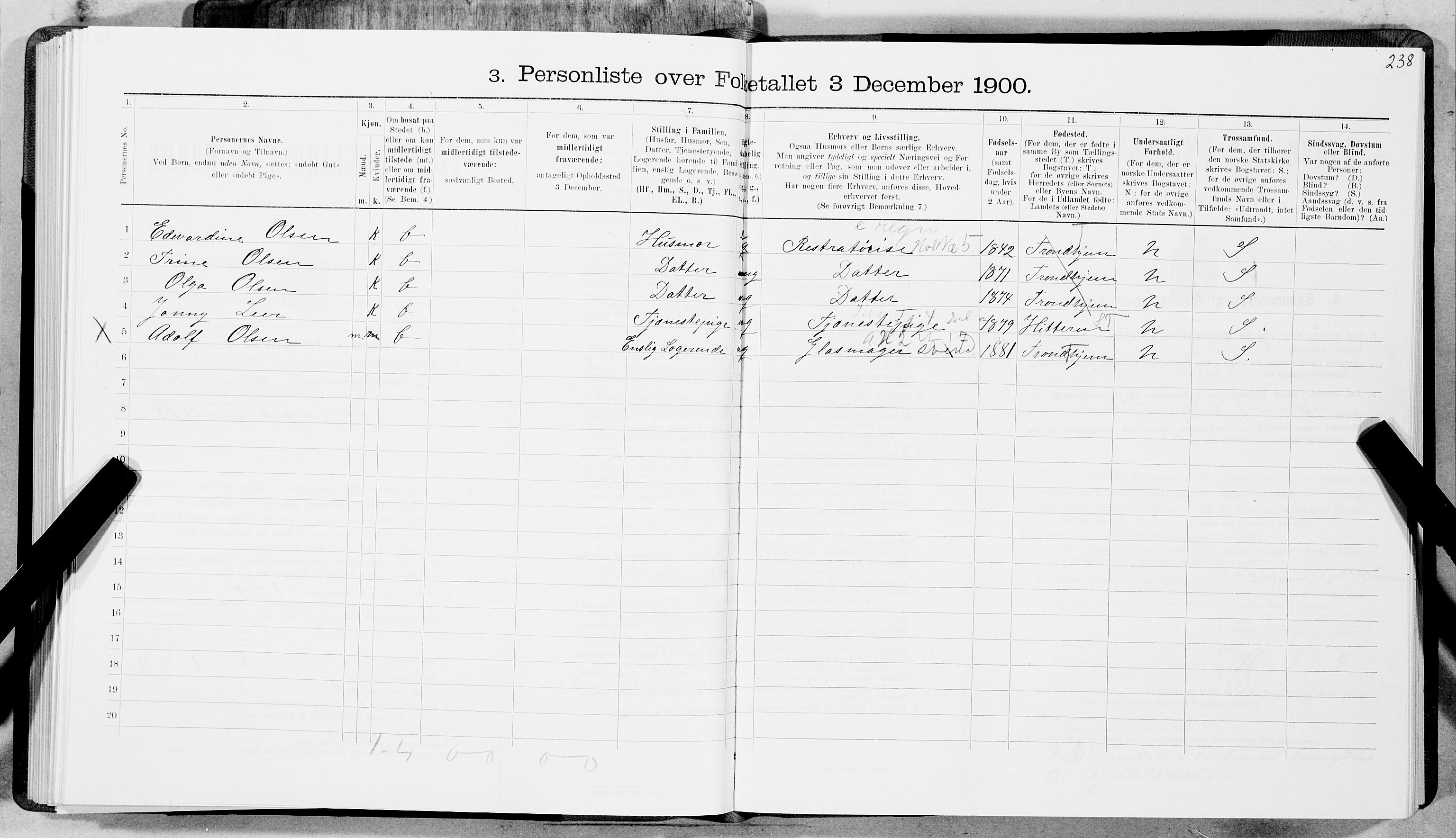 SAT, 1900 census for Trondheim, 1900, p. 2277