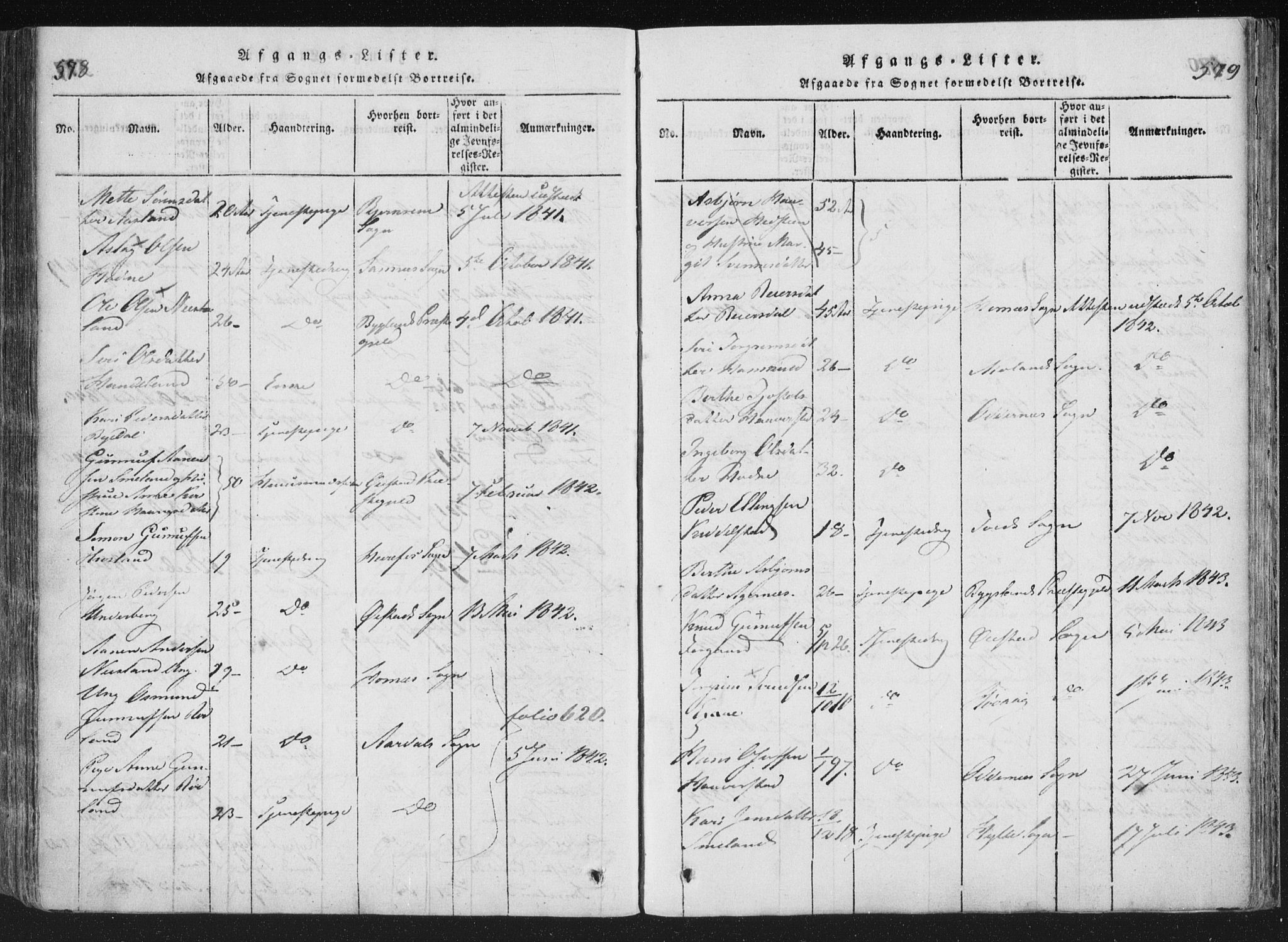 Åseral sokneprestkontor, SAK/1111-0051/F/Fa/L0001: Parish register (official) no. A 1, 1815-1853, p. 578-579