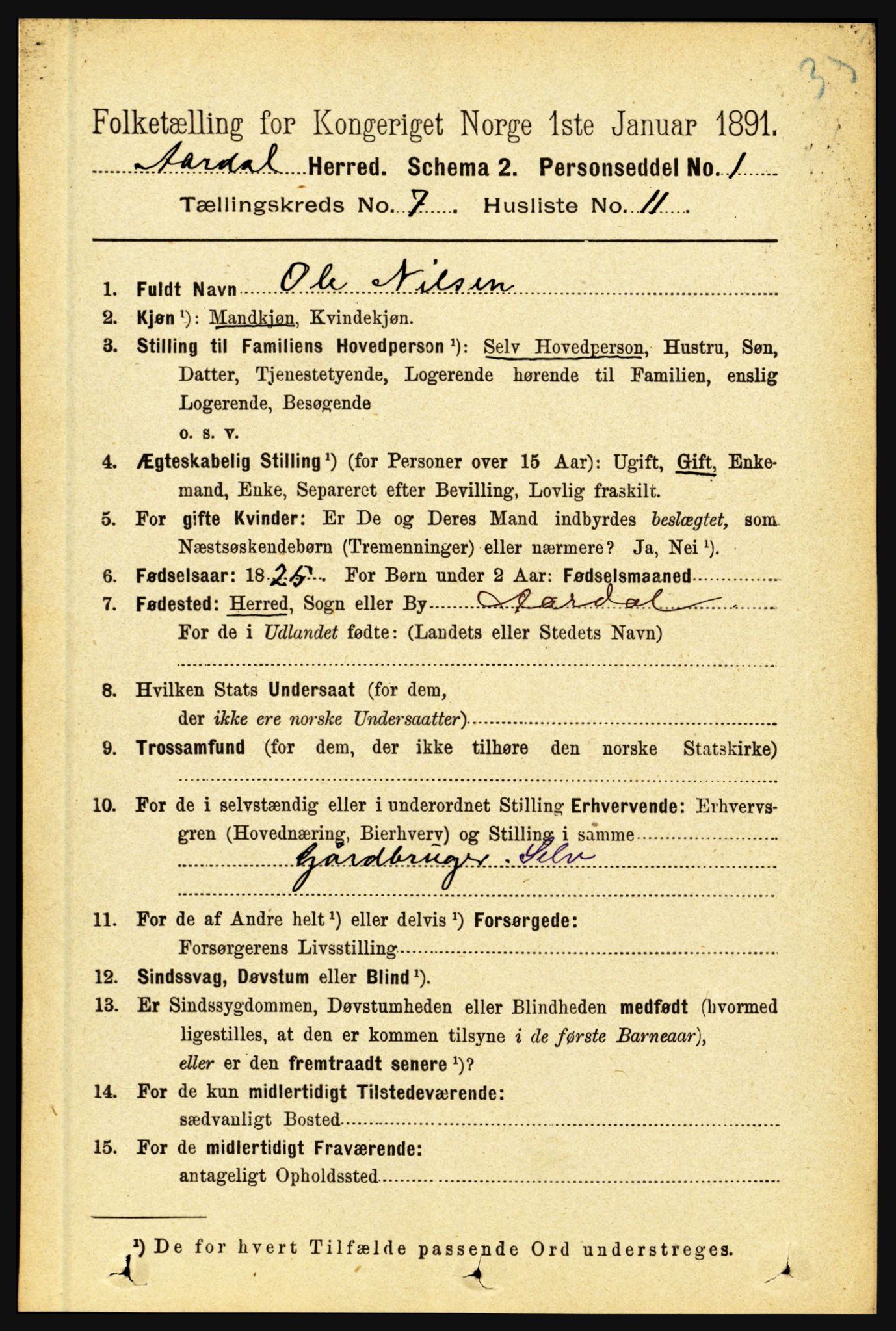 RA, 1891 census for 1424 Årdal, 1891, p. 1533