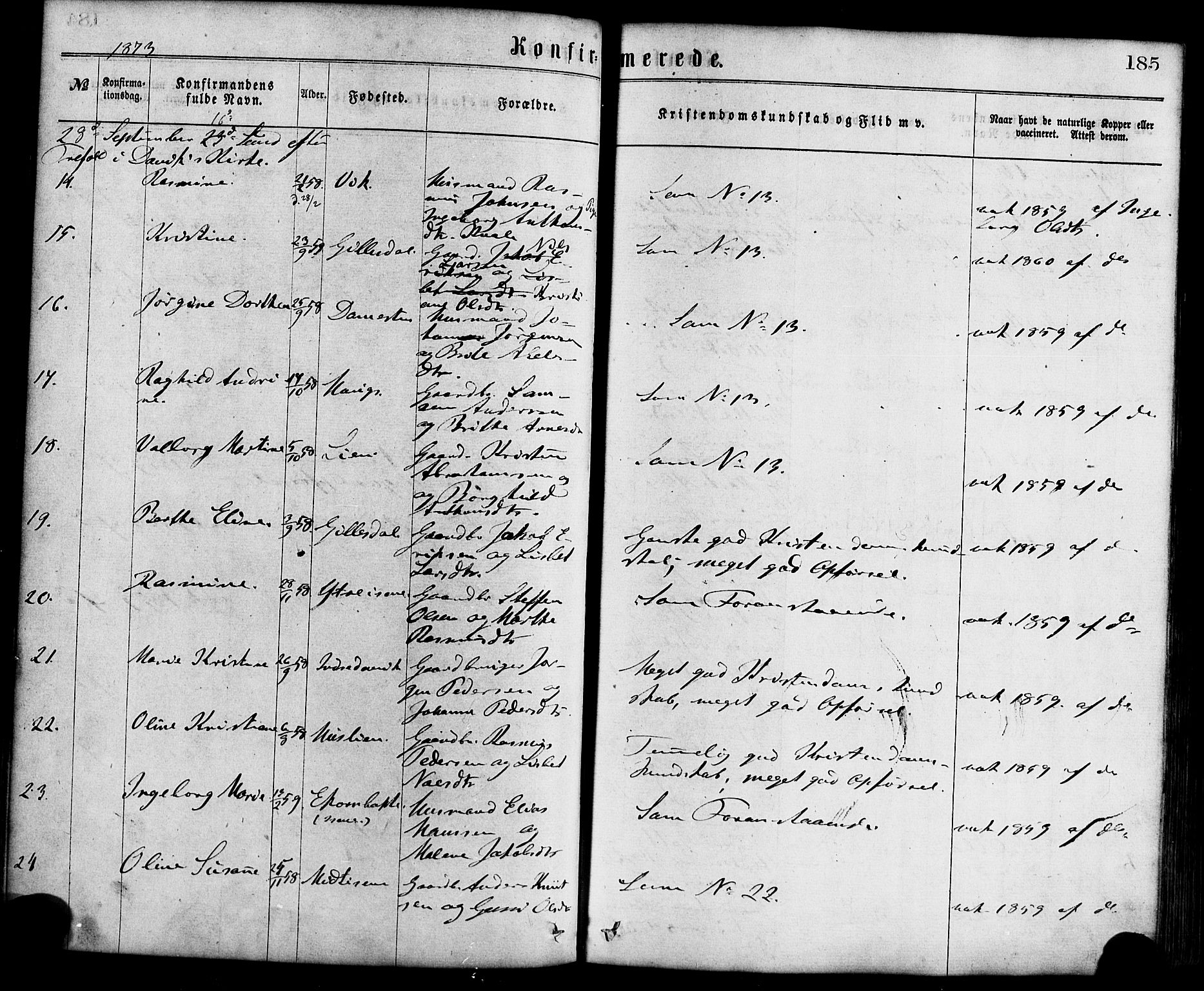 Davik sokneprestembete, AV/SAB-A-79701/H/Haa/Haaa/L0006: Parish register (official) no. A 6, 1867-1881, p. 185