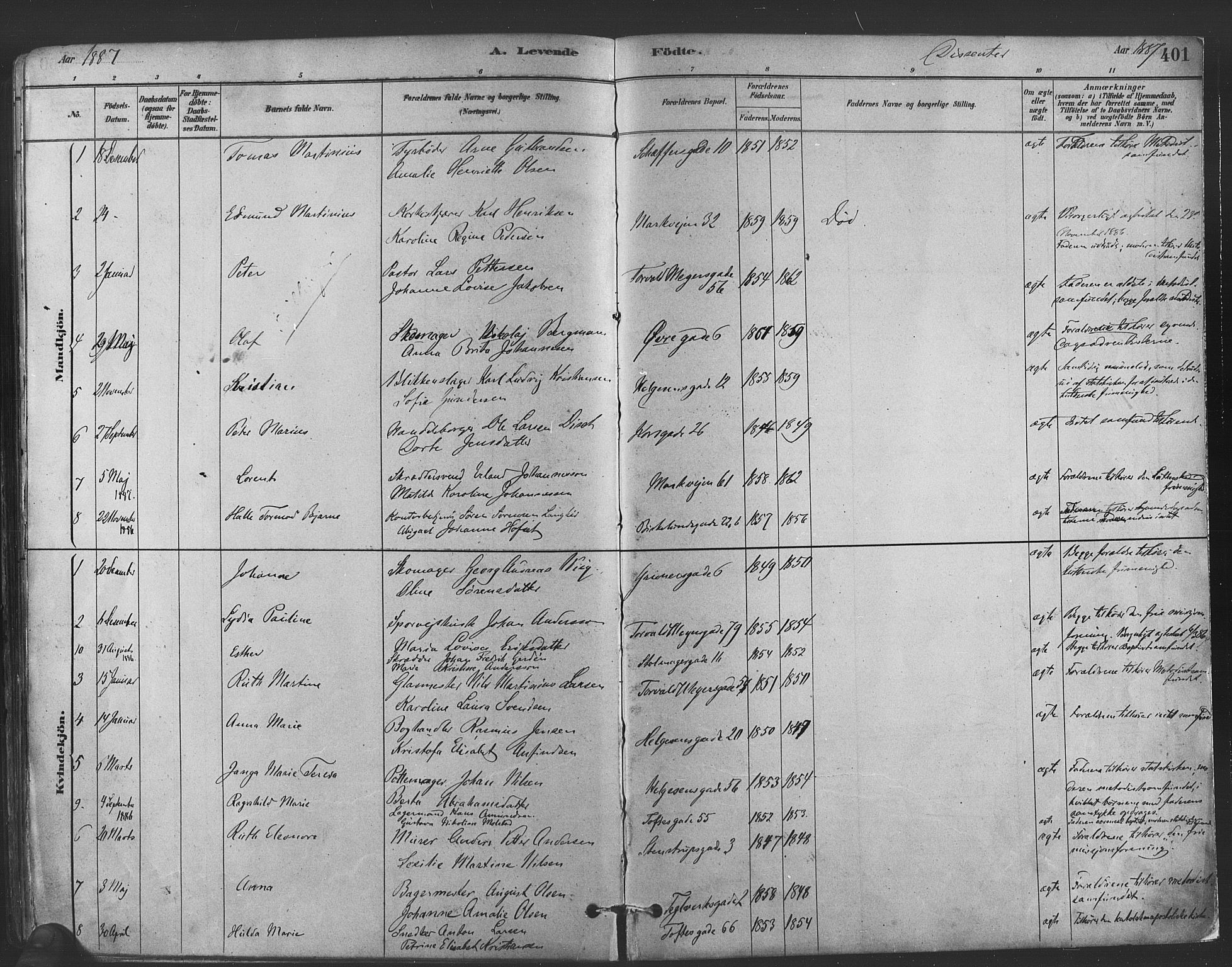 Paulus prestekontor Kirkebøker, AV/SAO-A-10871/F/Fa/L0003: Parish register (official) no. 3, 1879-1887, p. 401