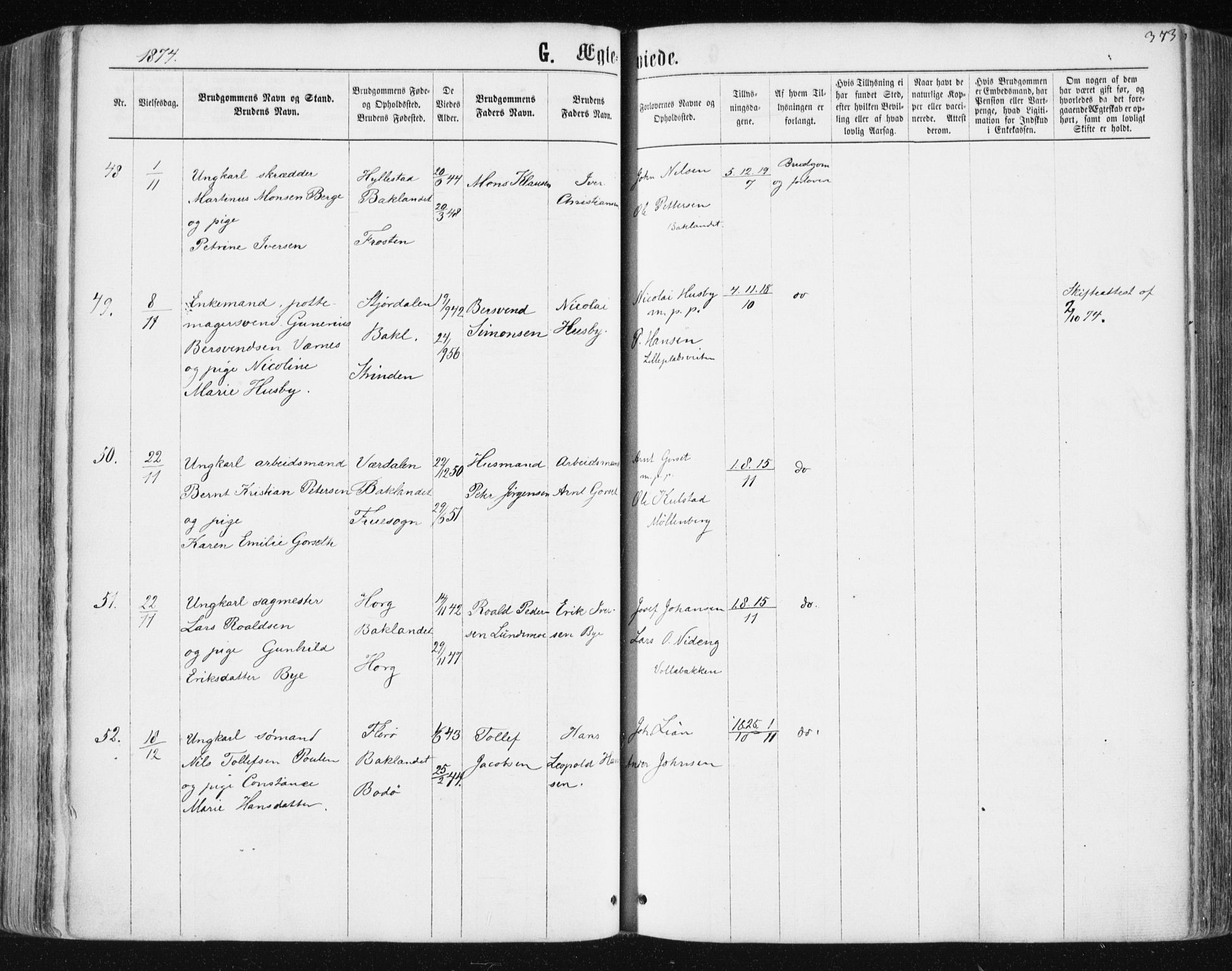 Ministerialprotokoller, klokkerbøker og fødselsregistre - Sør-Trøndelag, SAT/A-1456/604/L0186: Parish register (official) no. 604A07, 1866-1877, p. 373