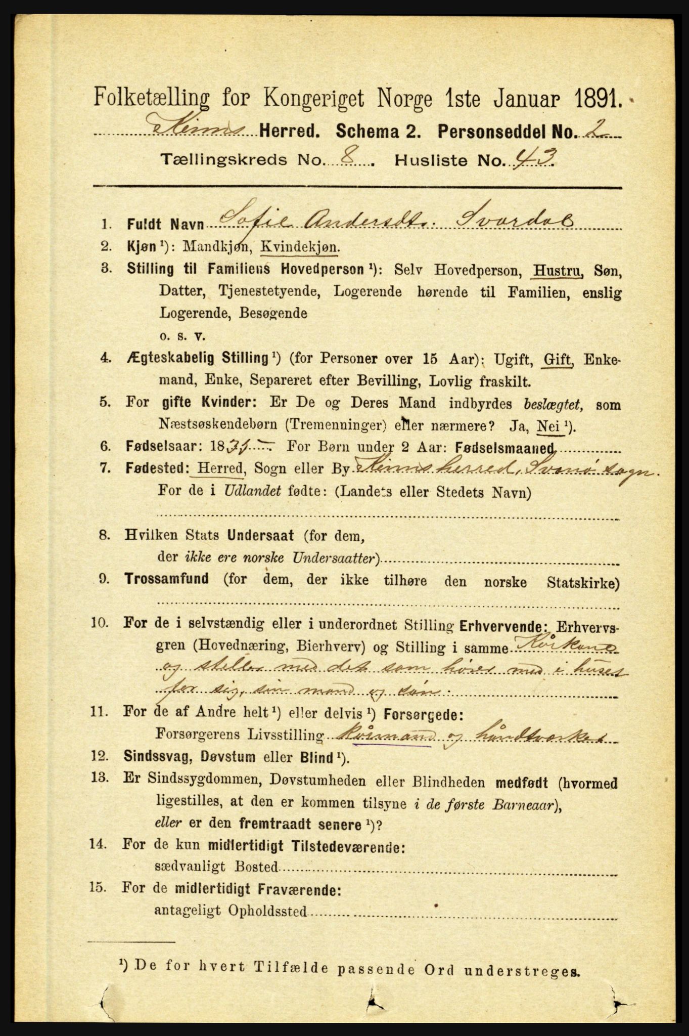 RA, 1891 census for 1437 Kinn, 1891, p. 3377