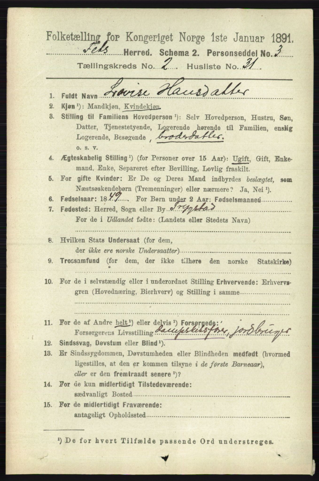 RA, 1891 census for 0227 Fet, 1891, p. 640