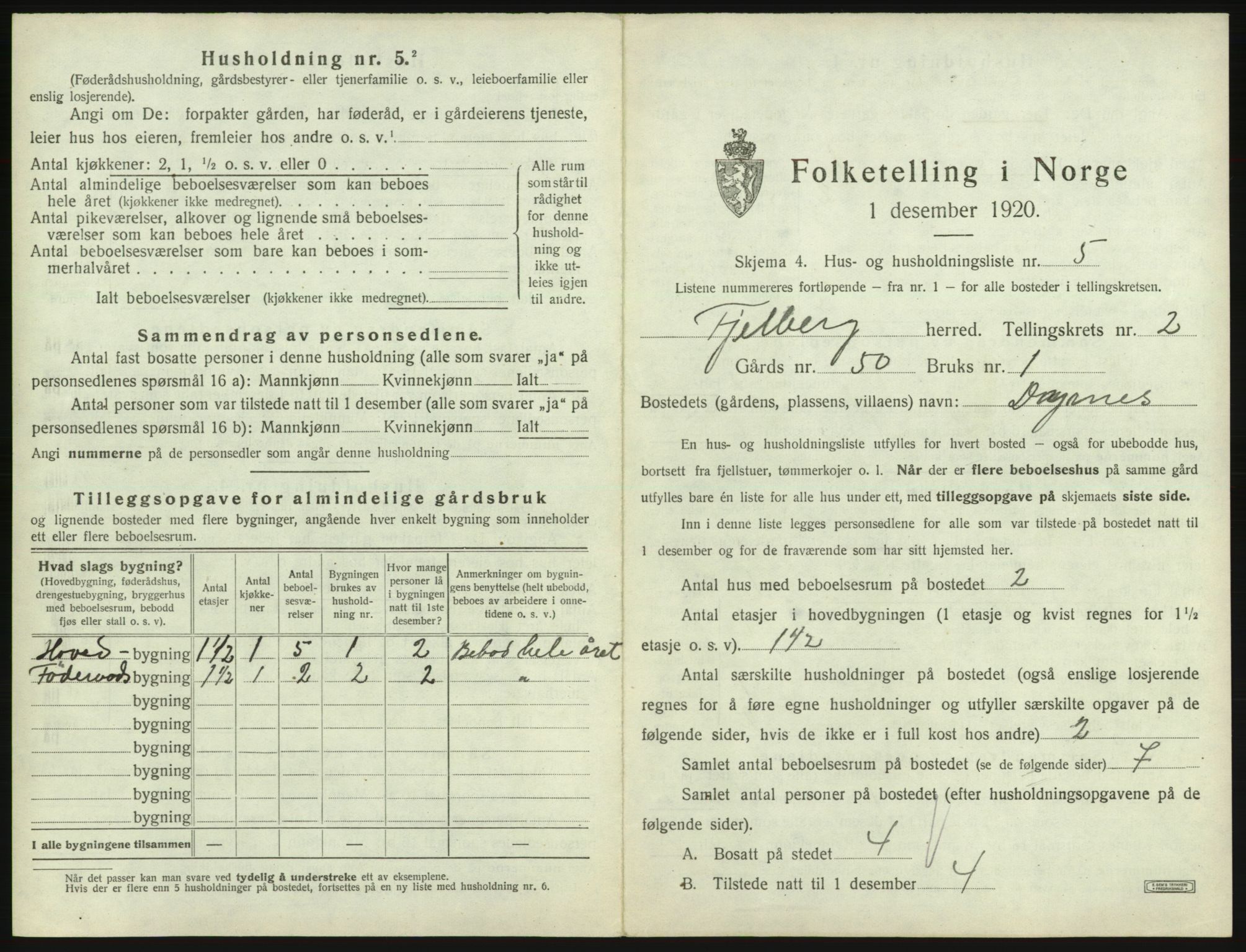 SAB, 1920 census for Fjelberg, 1920, p. 86