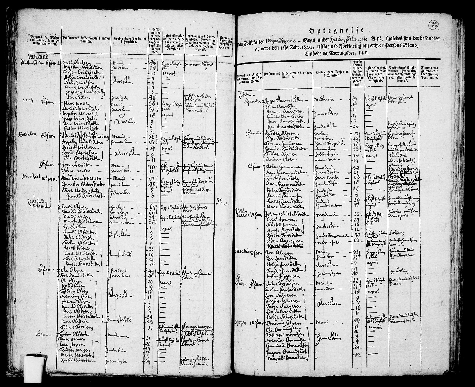 RA, 1801 census for 0911P Gjerstad, 1801, p. 21b-22a