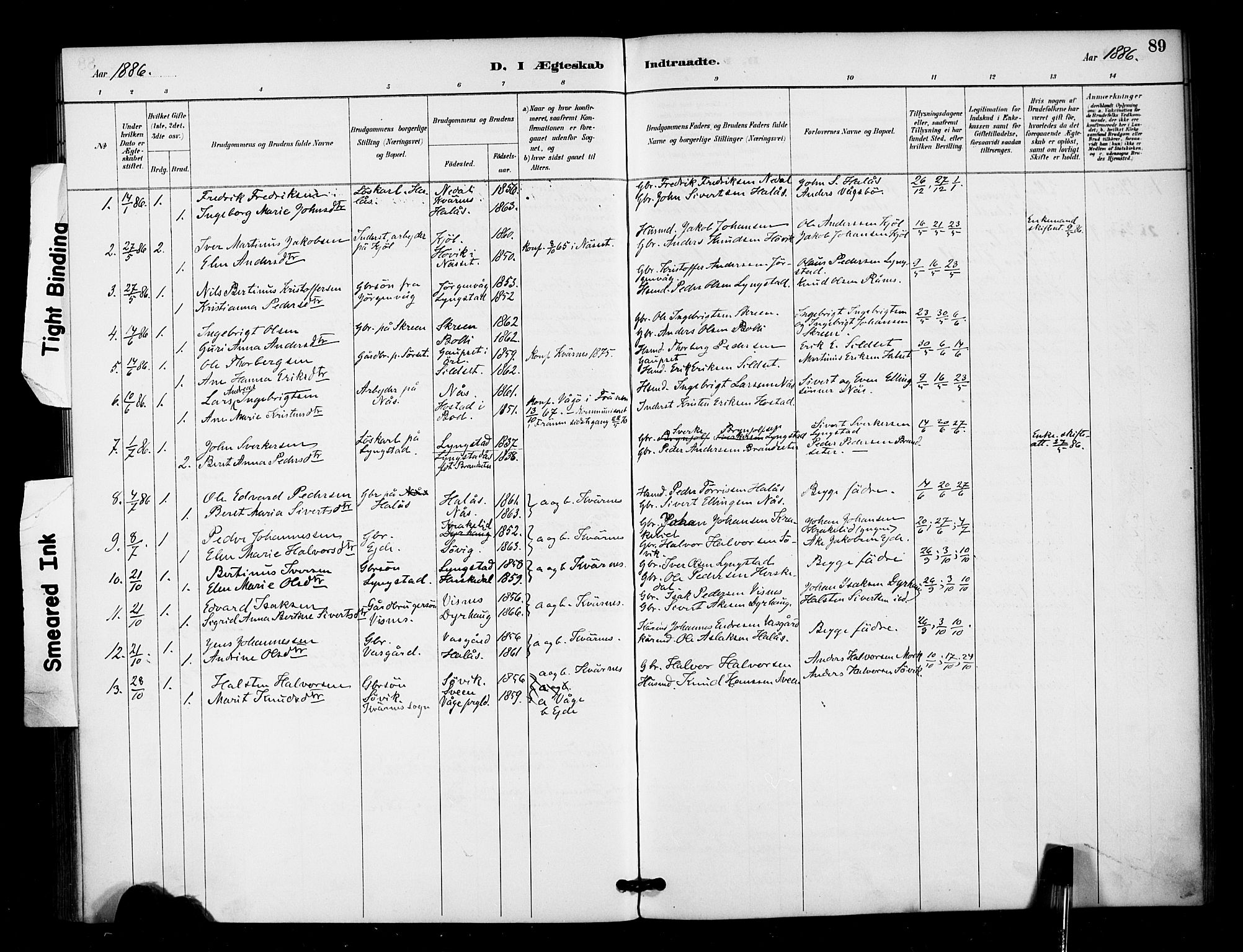 Ministerialprotokoller, klokkerbøker og fødselsregistre - Møre og Romsdal, AV/SAT-A-1454/571/L0836: Parish register (official) no. 571A01, 1884-1899, p. 89