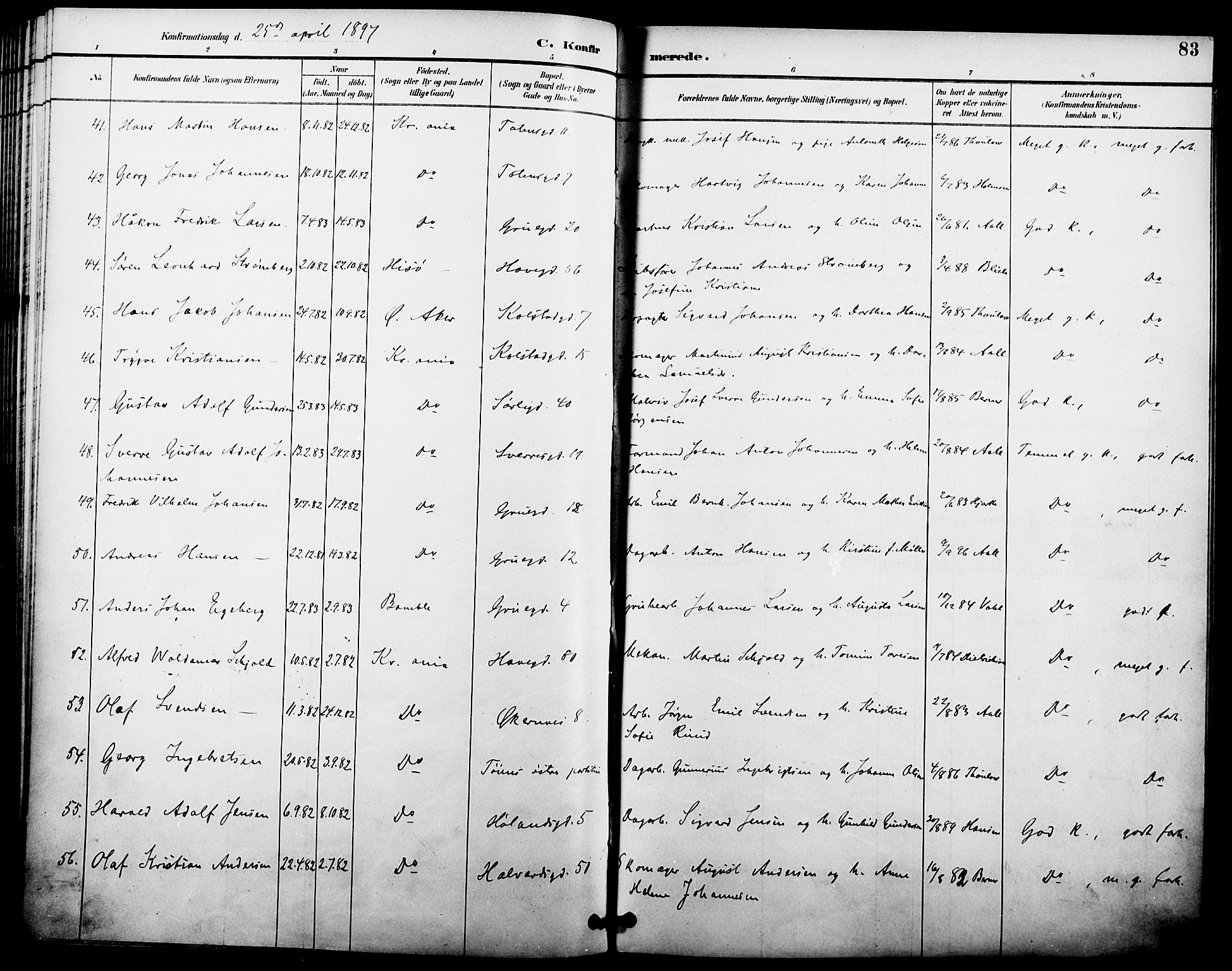 Kampen prestekontor Kirkebøker, AV/SAO-A-10853/F/Fa/L0008: Parish register (official) no. I 8, 1892-1902, p. 83