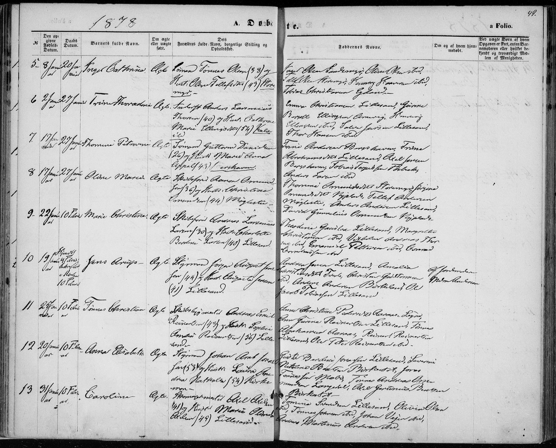 Vestre Moland sokneprestkontor, AV/SAK-1111-0046/F/Fa/Fab/L0008: Parish register (official) no. A 8, 1873-1883, p. 49