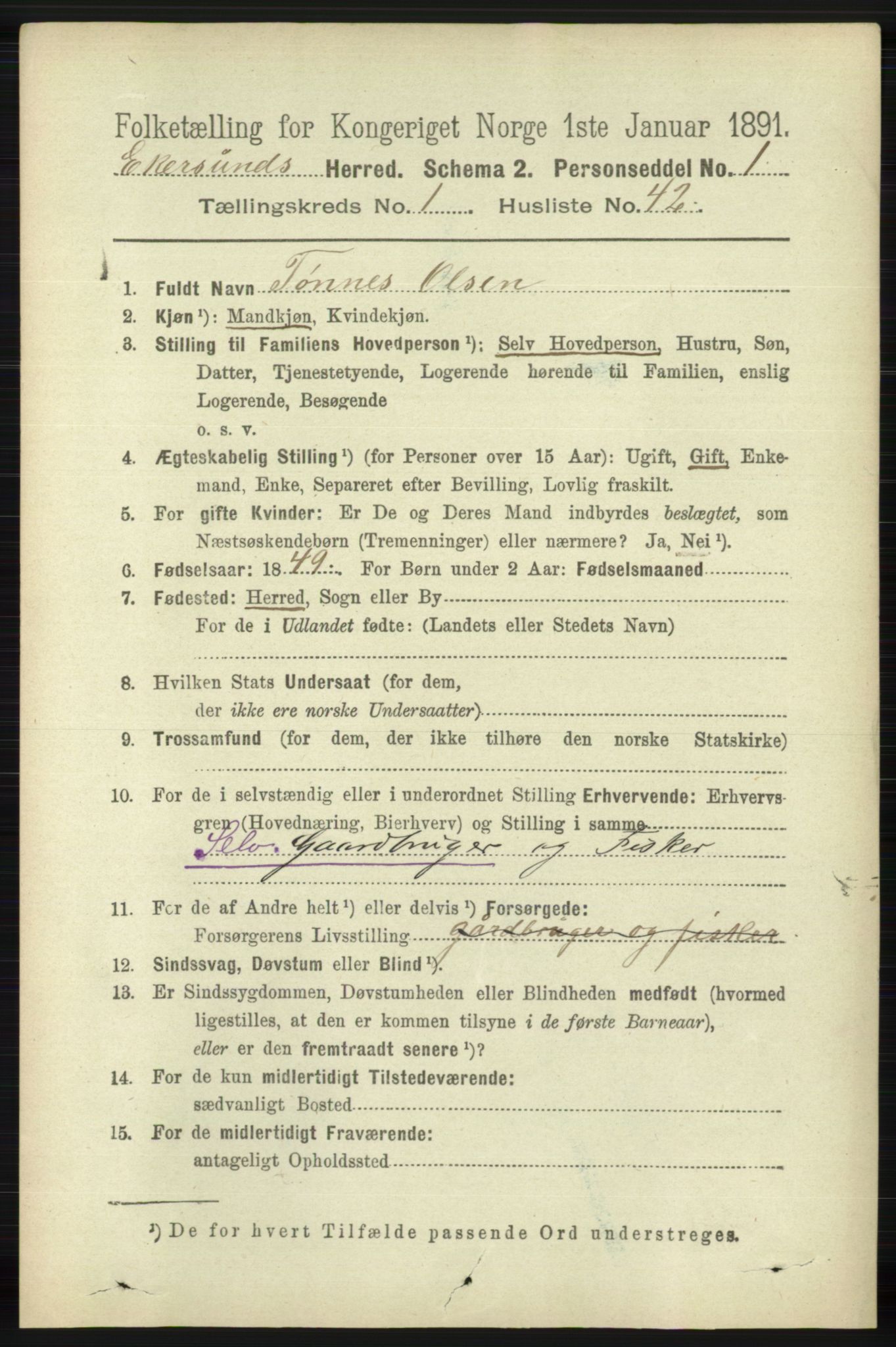 RA, 1891 census for 1116 Eigersund herred, 1891, p. 367