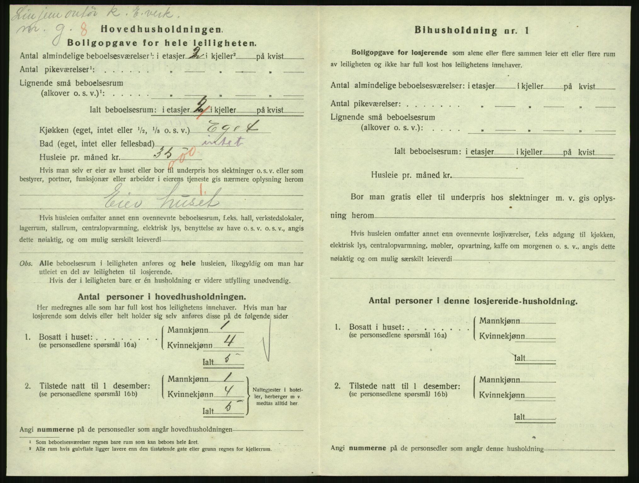 SAH, 1920 census for Lillehammer, 1920, p. 3419