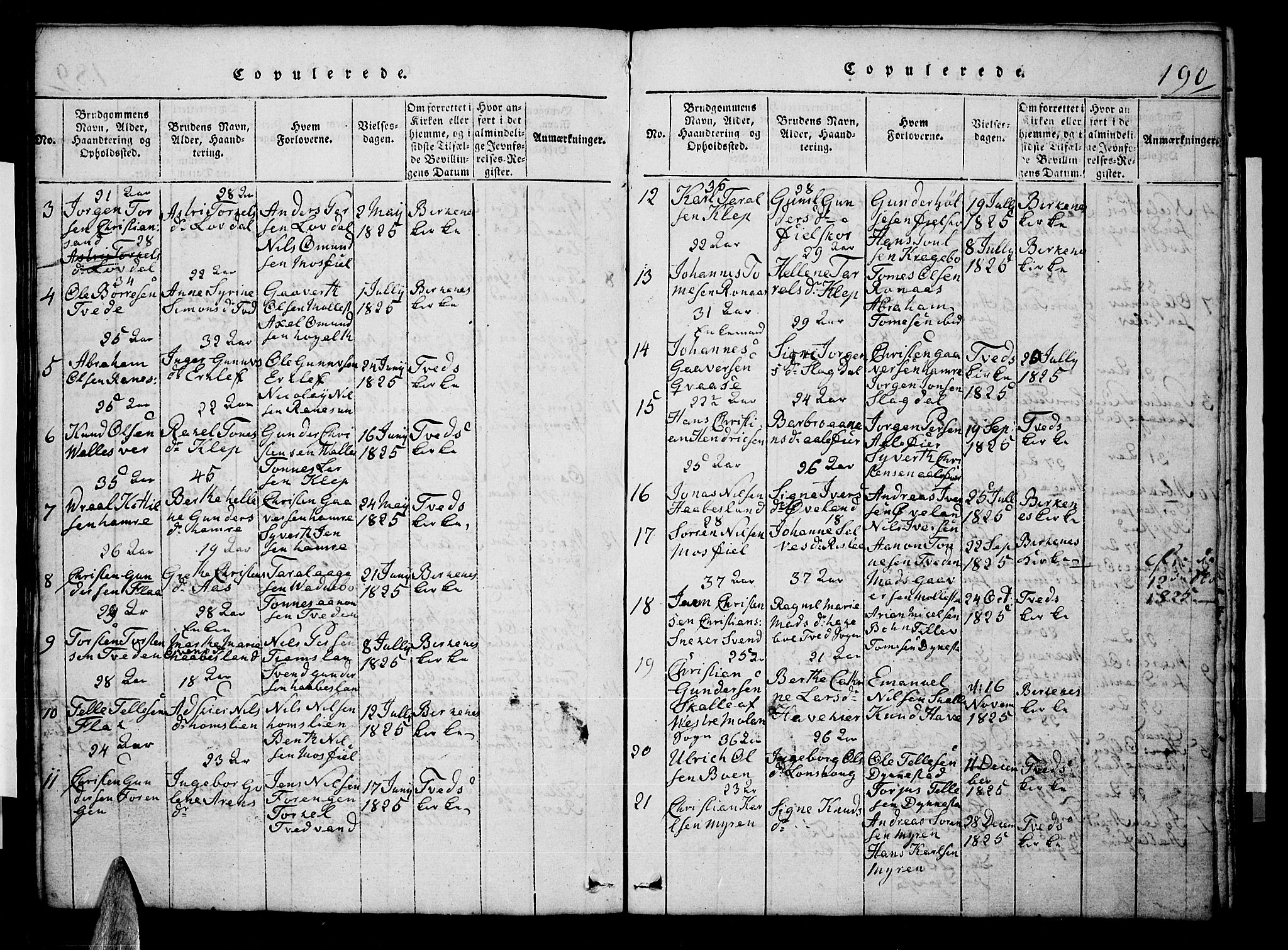 Tveit sokneprestkontor, AV/SAK-1111-0043/F/Fb/L0001: Parish register (copy) no. B 1, 1820-1834, p. 190