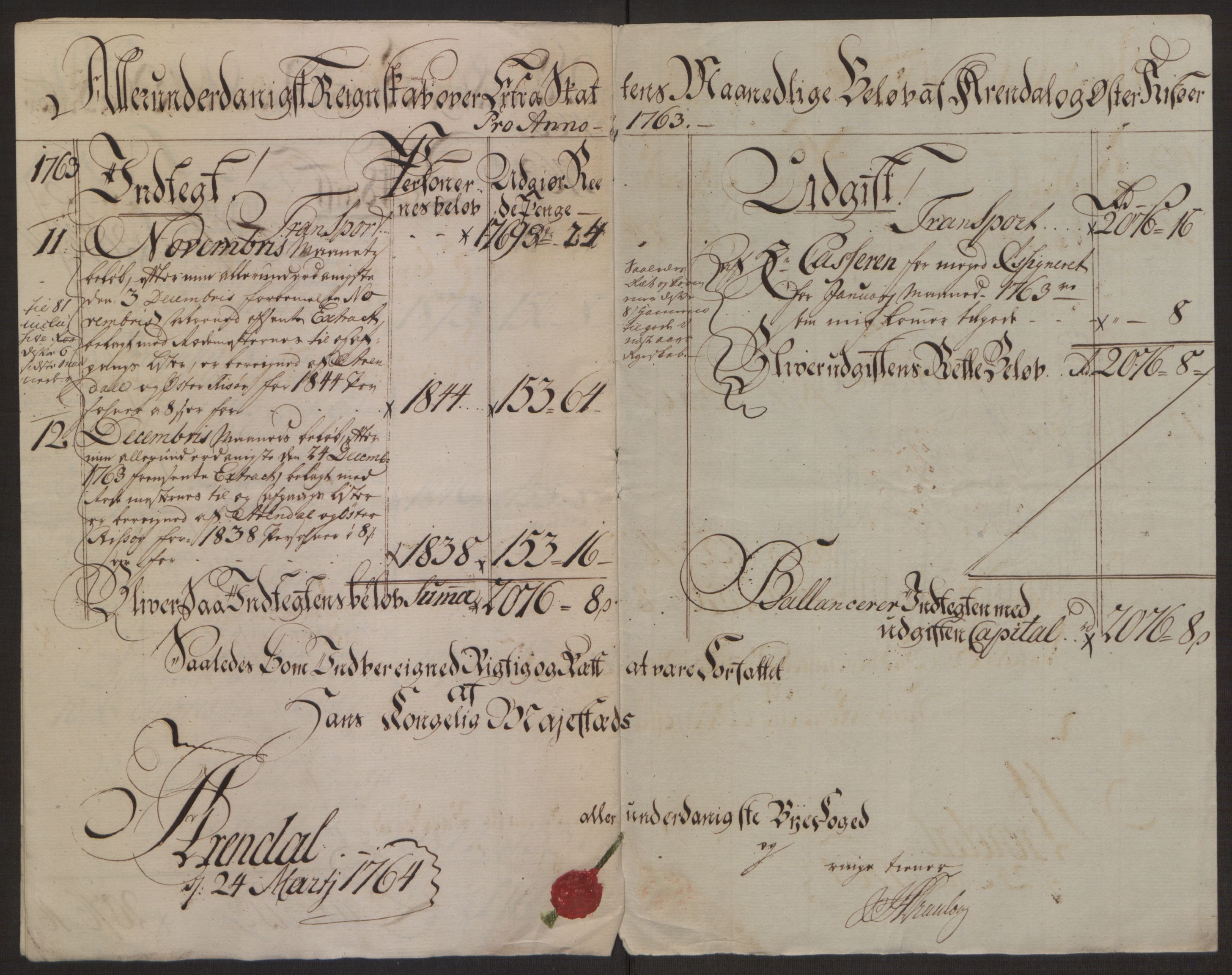 Rentekammeret inntil 1814, Reviderte regnskaper, Byregnskaper, AV/RA-EA-4066/R/Rl/L0230/0001: [L4] Kontribusjonsregnskap / Ekstraskatt, 1762-1764, p. 97