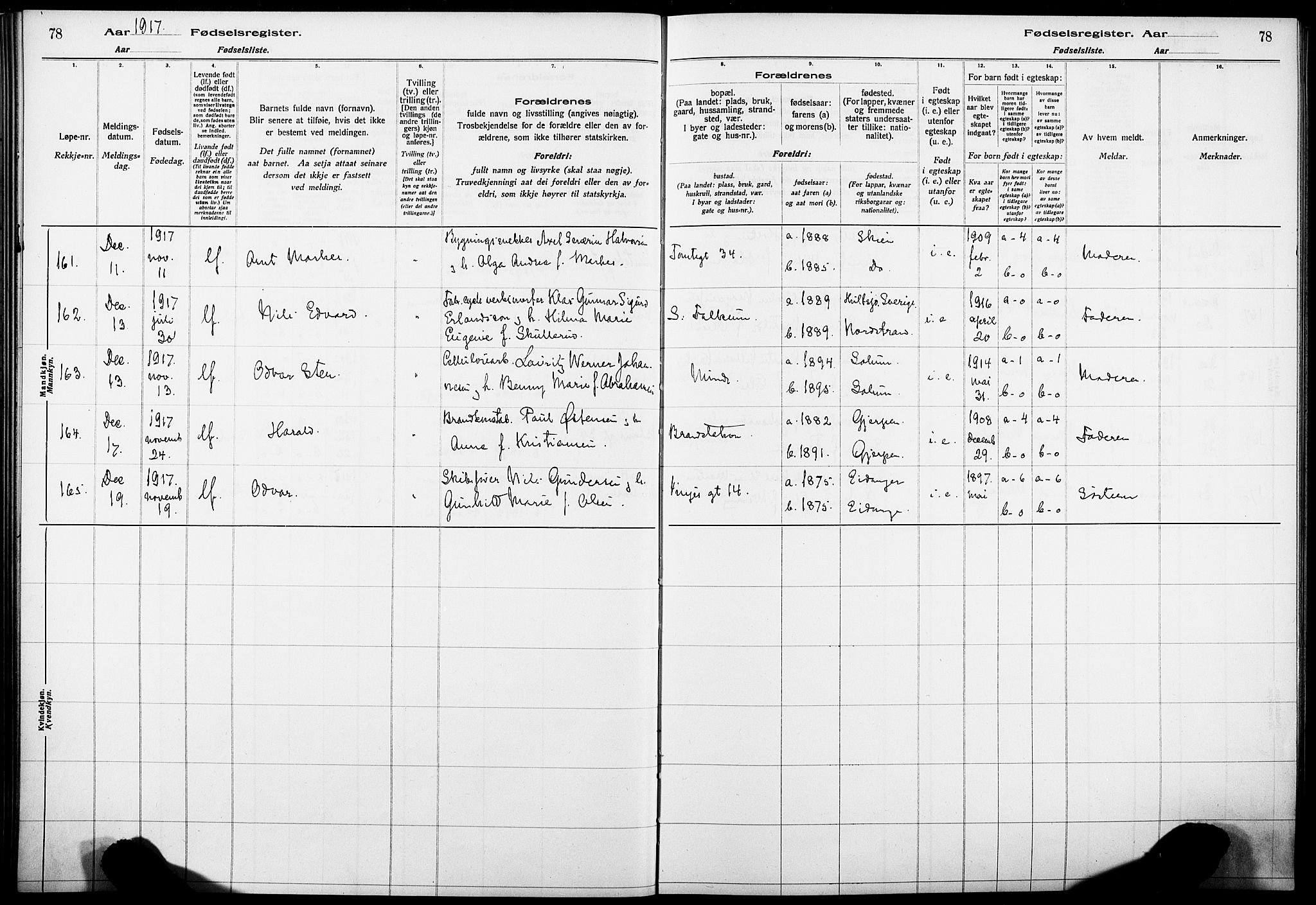 Skien kirkebøker, AV/SAKO-A-302/J/Ja/L0001: Birth register no. 1, 1916-1920, p. 78