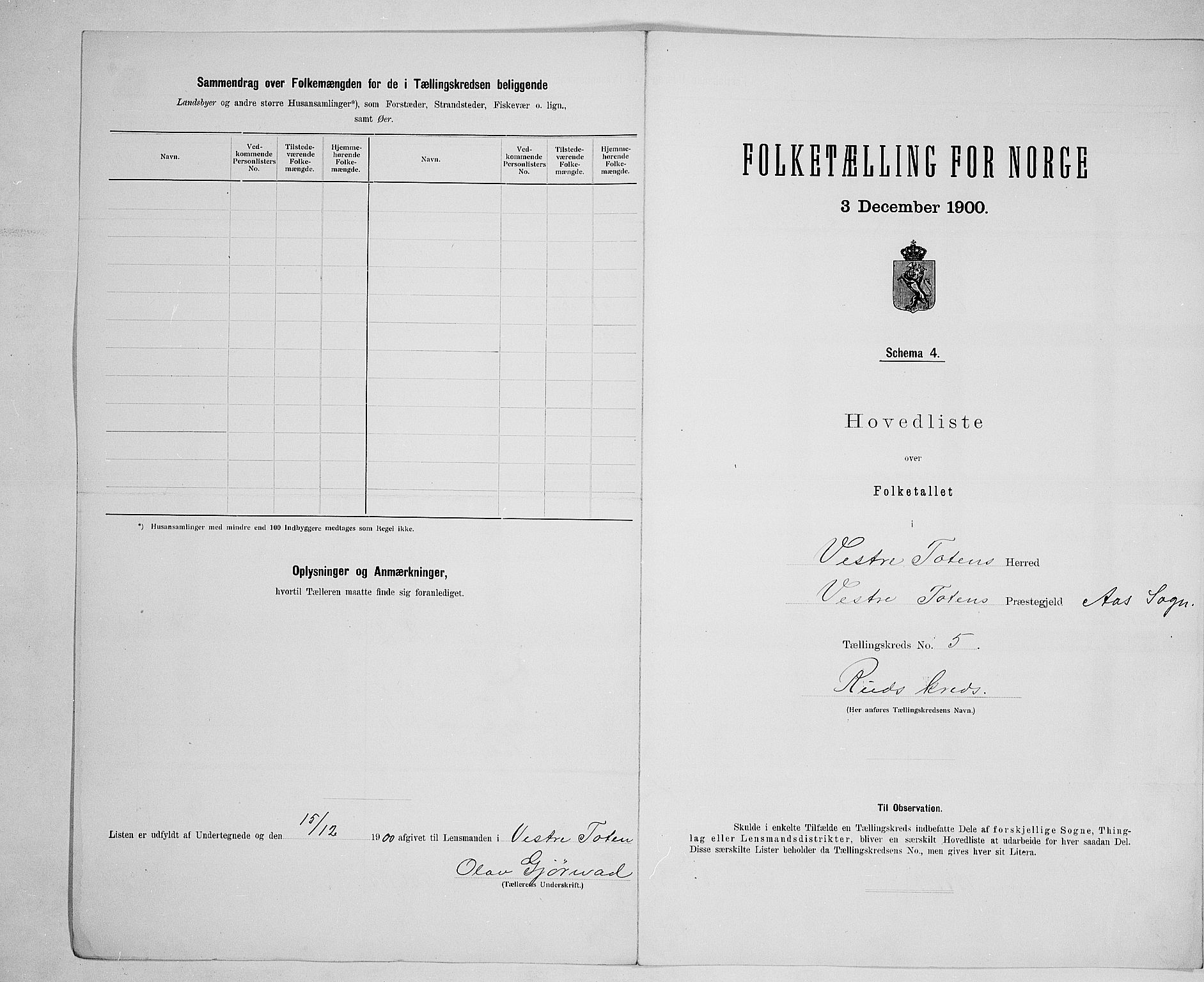 SAH, 1900 census for Vestre Toten, 1900, p. 35