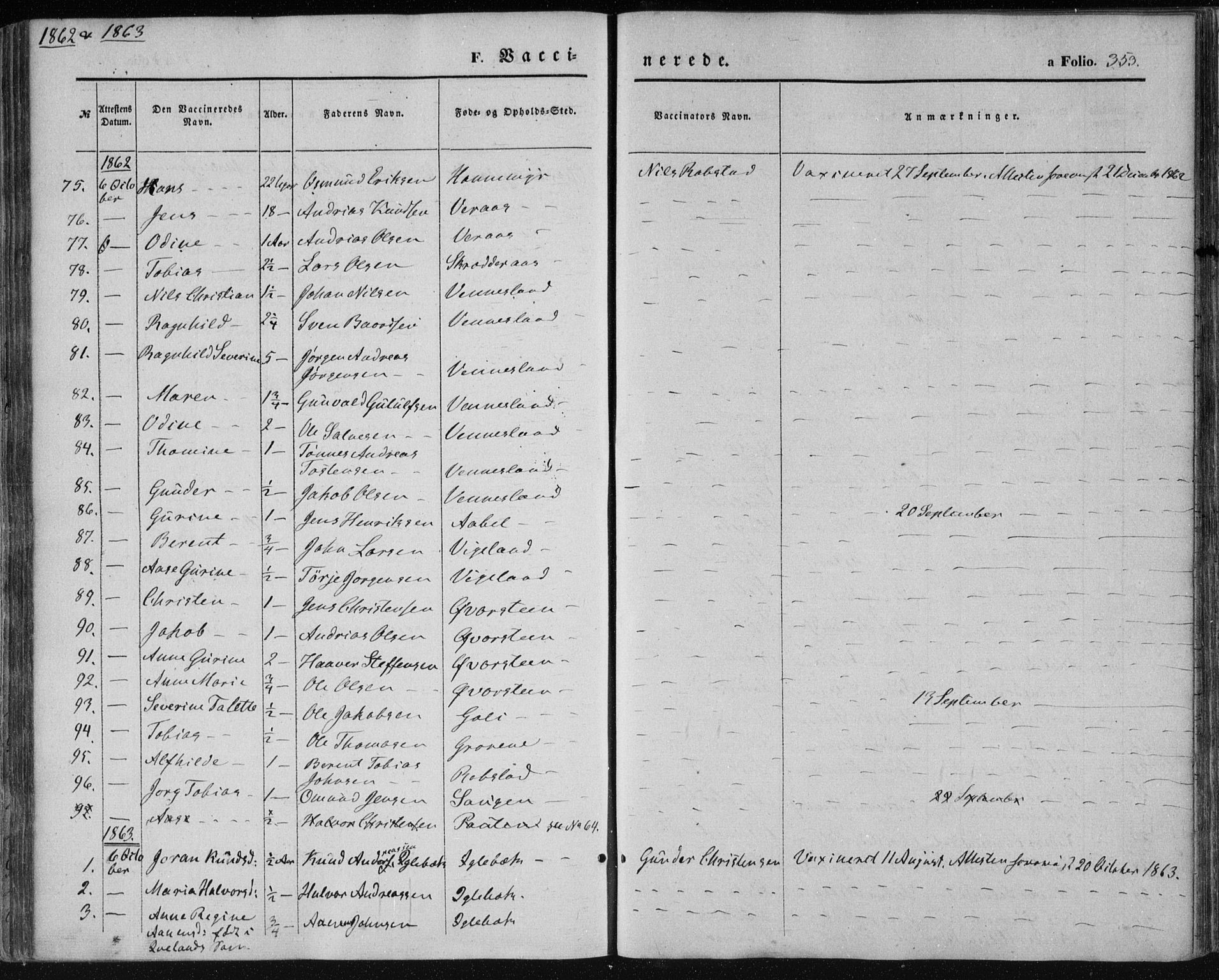 Vennesla sokneprestkontor, AV/SAK-1111-0045/Fa/Fac/L0007: Parish register (official) no. A 7, 1855-1873, p. 353