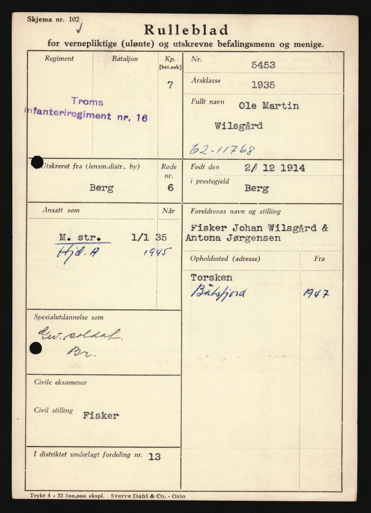 Forsvaret, Troms infanteriregiment nr. 16, AV/RA-RAFA-3146/P/Pa/L0019: Rulleblad for regimentets menige mannskaper, årsklasse 1935, 1935, p. 1255