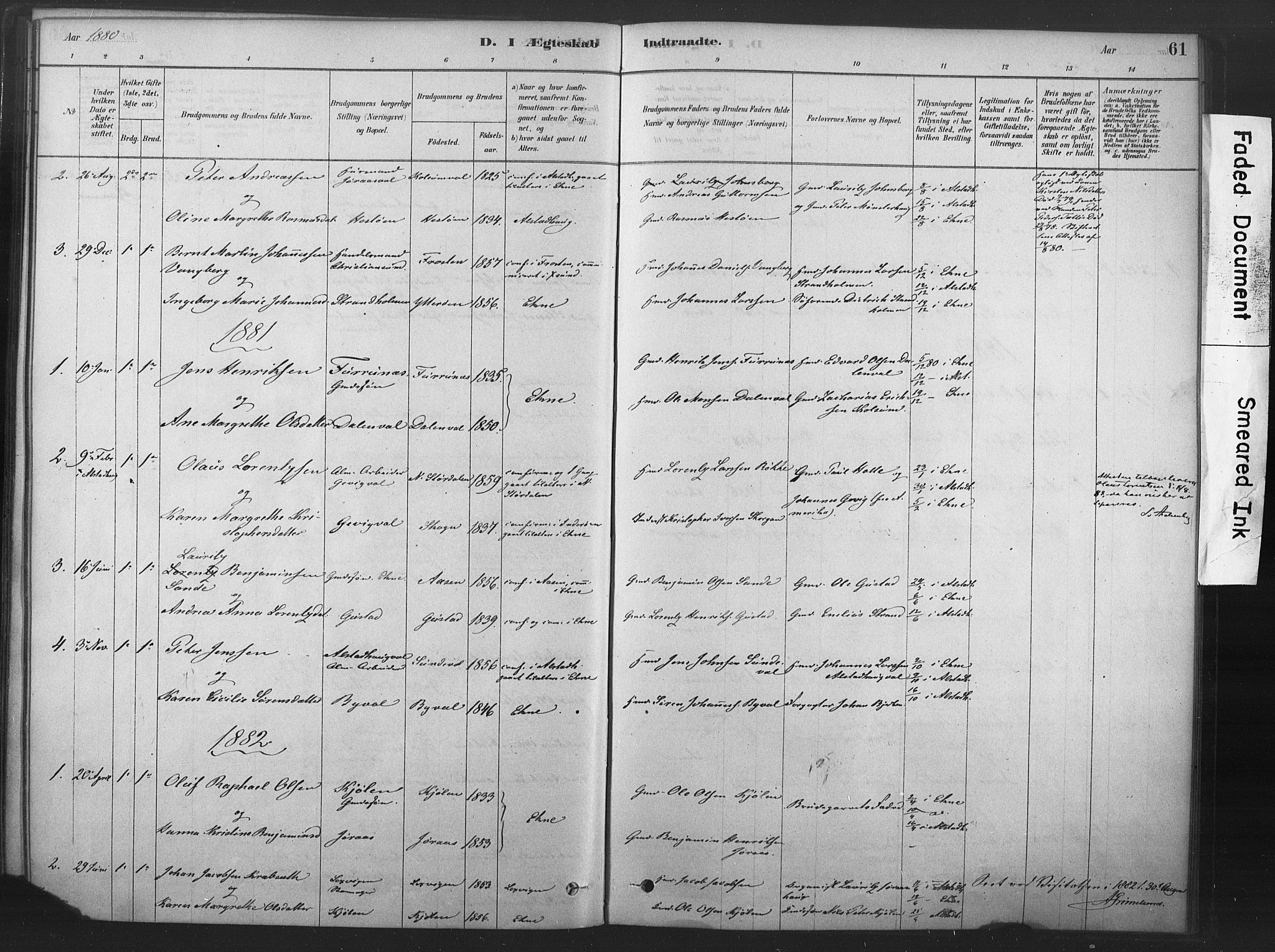 Ministerialprotokoller, klokkerbøker og fødselsregistre - Nord-Trøndelag, SAT/A-1458/719/L0178: Parish register (official) no. 719A01, 1878-1900, p. 61