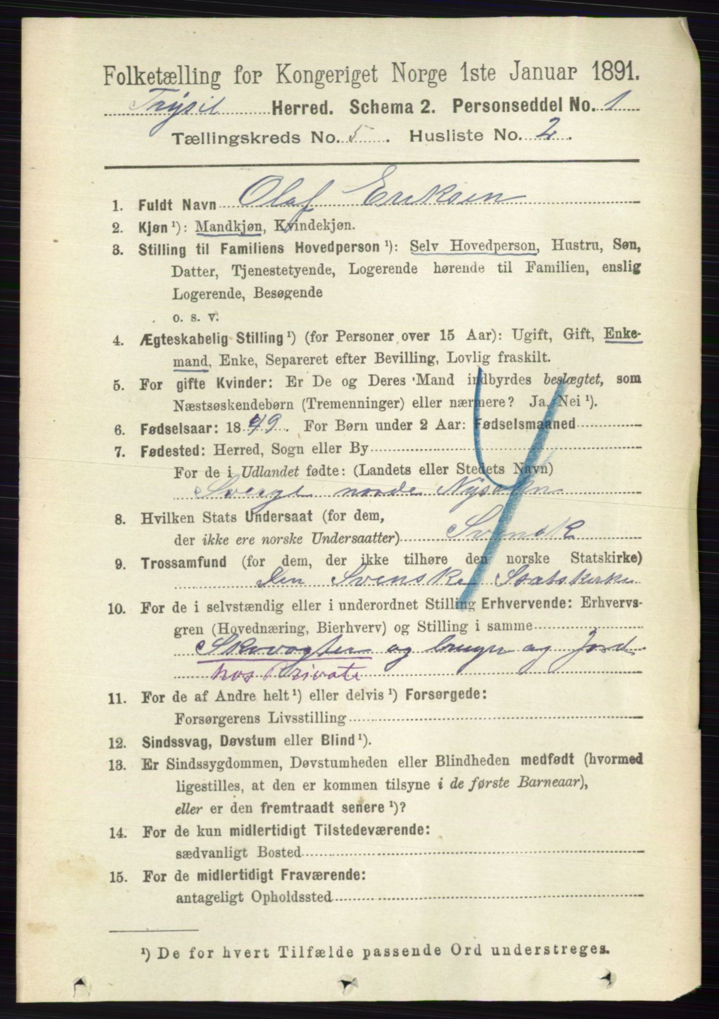 RA, 1891 census for 0428 Trysil, 1891, p. 2306