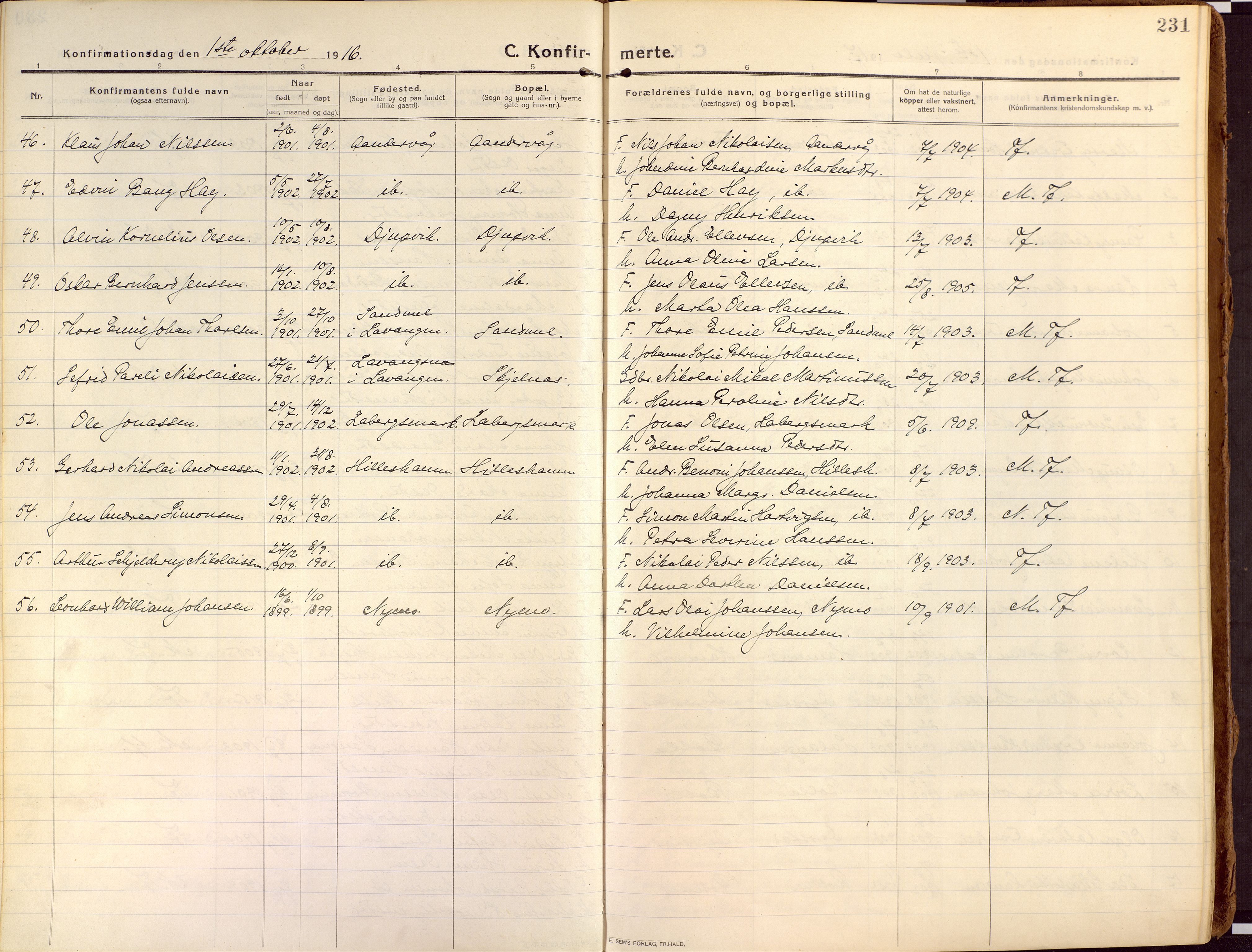 Ibestad sokneprestembete, SATØ/S-0077/H/Ha/Haa/L0018kirke: Parish register (official) no. 18, 1915-1929, p. 231