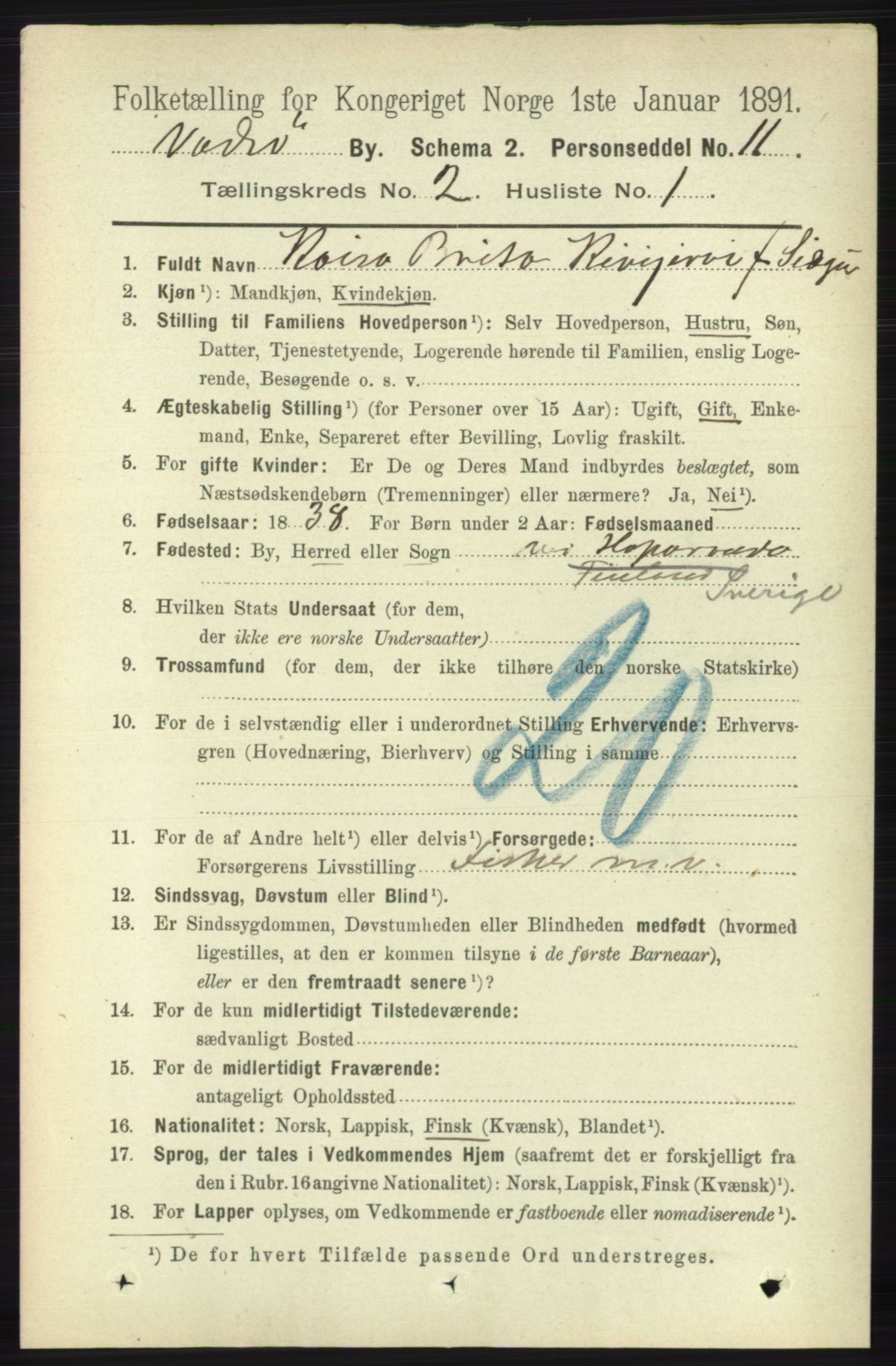 RA, 1891 census for 2003 Vadsø, 1891, p. 776