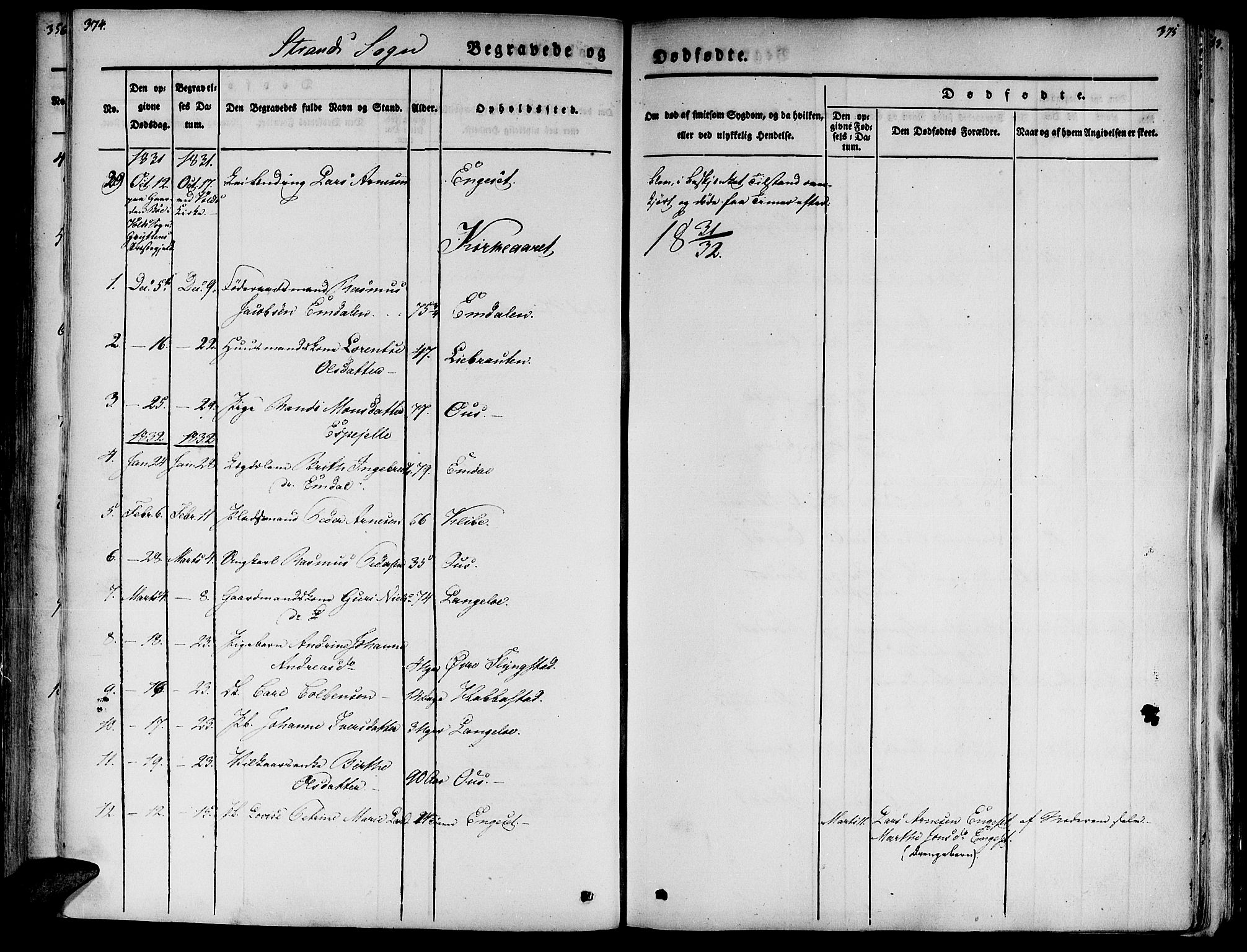 Ministerialprotokoller, klokkerbøker og fødselsregistre - Møre og Romsdal, AV/SAT-A-1454/520/L0274: Parish register (official) no. 520A04, 1827-1864, p. 374-375