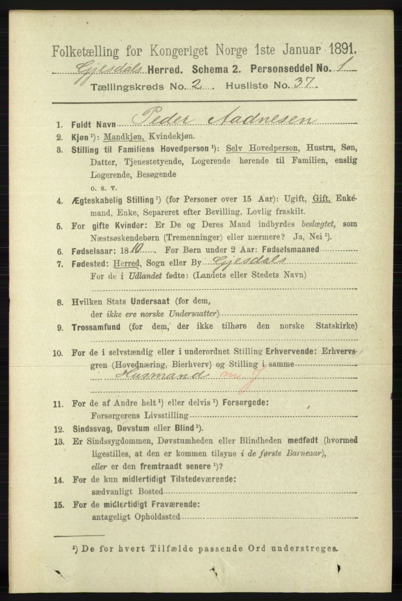 RA, 1891 census for 1122 Gjesdal, 1891, p. 679