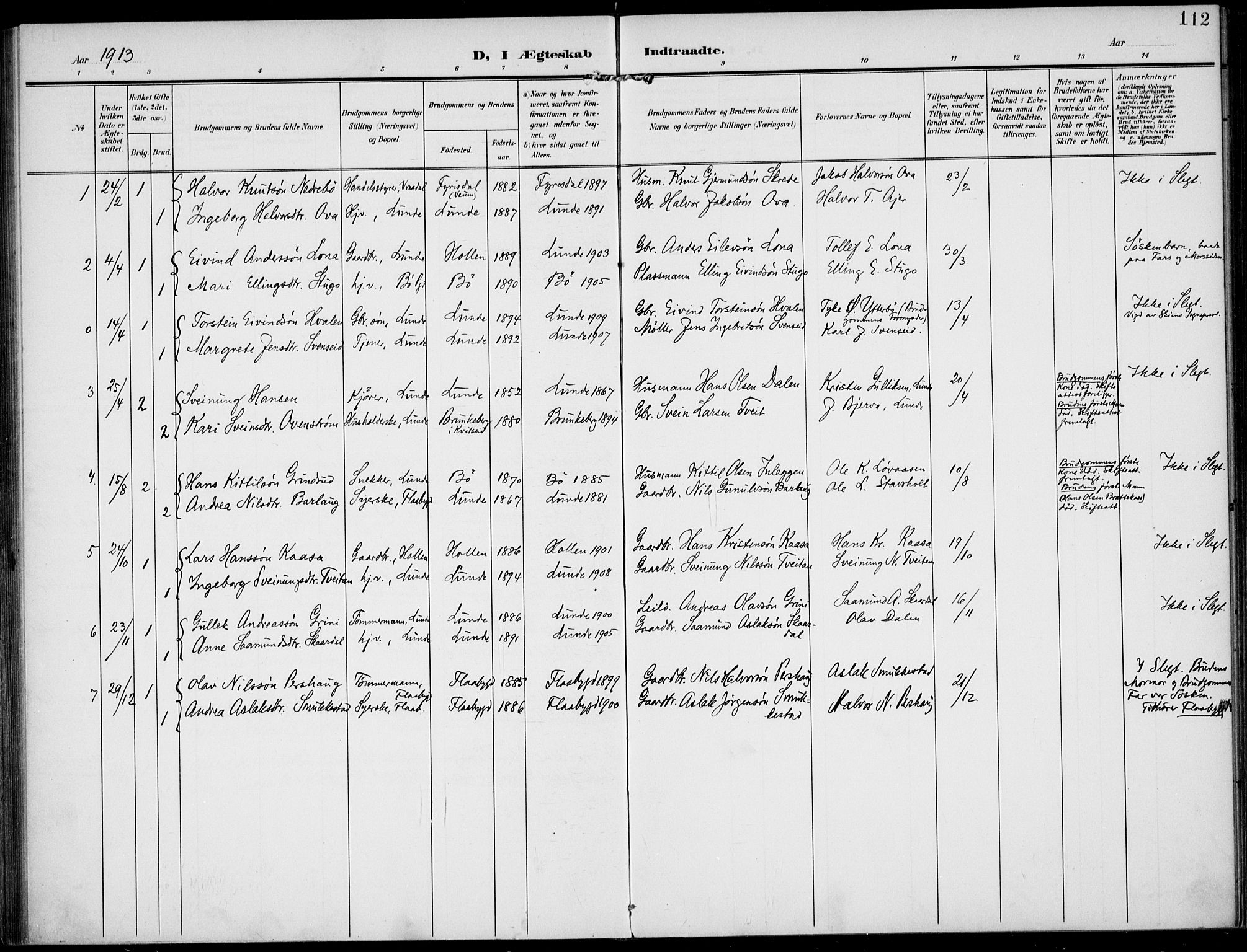 Lunde kirkebøker, AV/SAKO-A-282/F/Fa/L0004: Parish register (official) no. I 4, 1902-1913, p. 112
