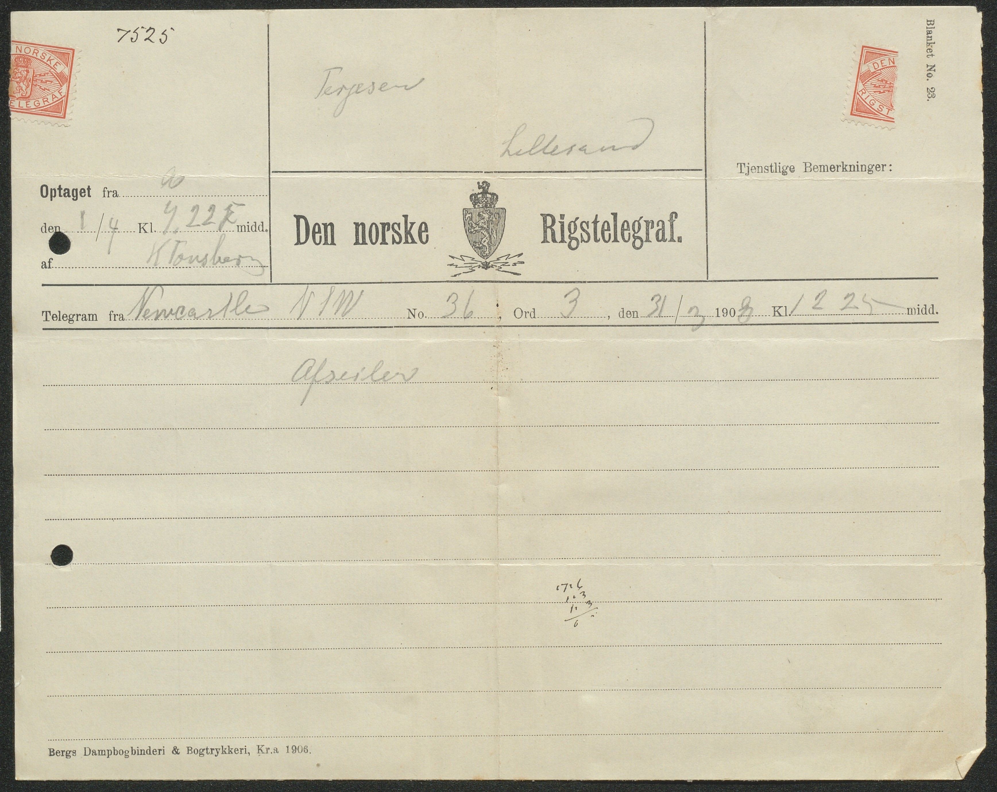 O. Terjesens rederi, AAKS/PA-2525/E/E01/L0017: Korrespondanse, 1908