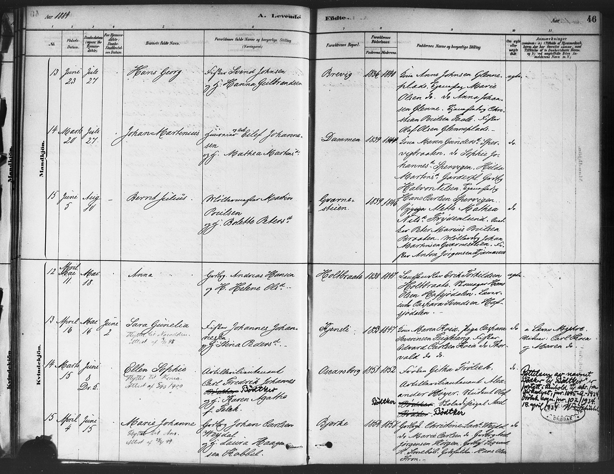 Drøbak prestekontor Kirkebøker, AV/SAO-A-10142a/F/Fc/L0002: Parish register (official) no. III 2, 1878-1891, p. 46