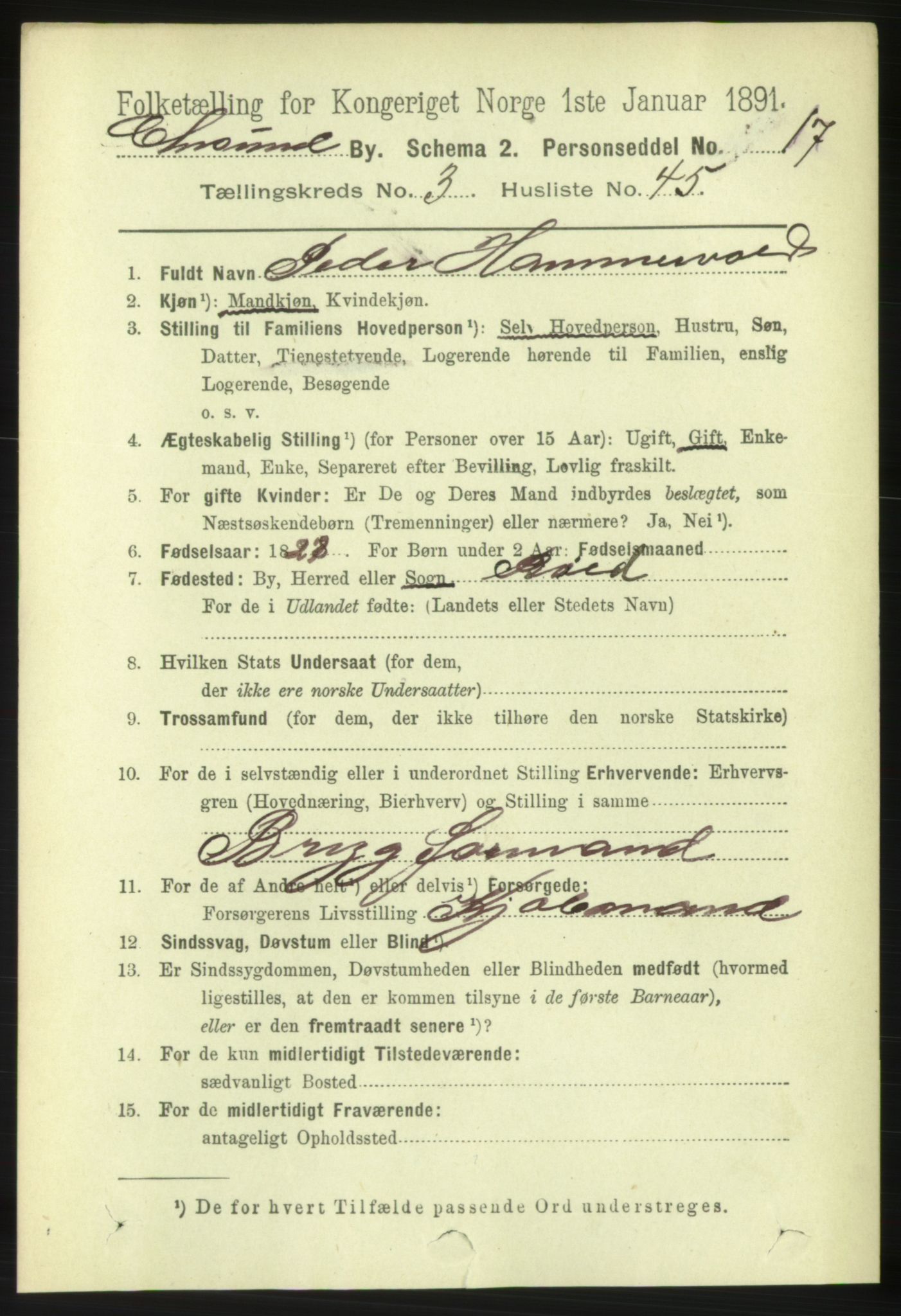 RA, 1891 census for 1503 Kristiansund, 1891, p. 3304