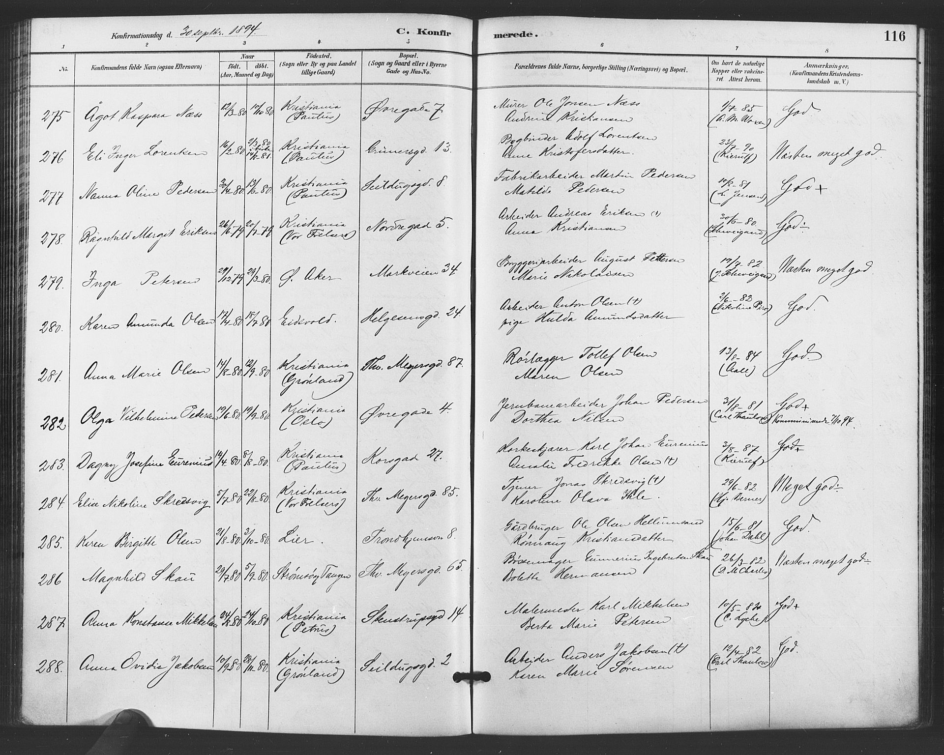 Paulus prestekontor Kirkebøker, AV/SAO-A-10871/F/Fa/L0006: Parish register (official) no. 6, 1889-1896, p. 116