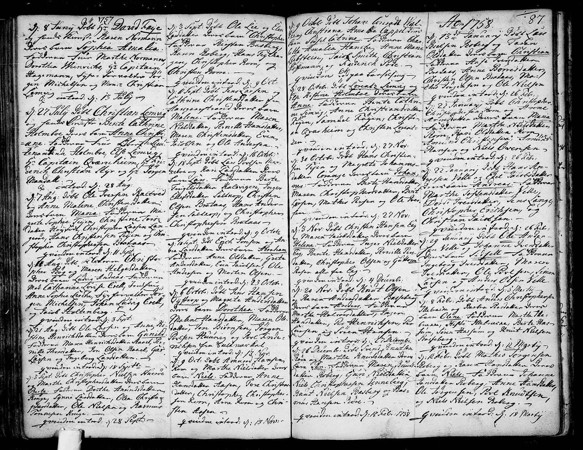 Sem kirkebøker, AV/SAKO-A-5/F/Fb/L0001: Parish register (official) no. II 1, 1702-1764, p. 87