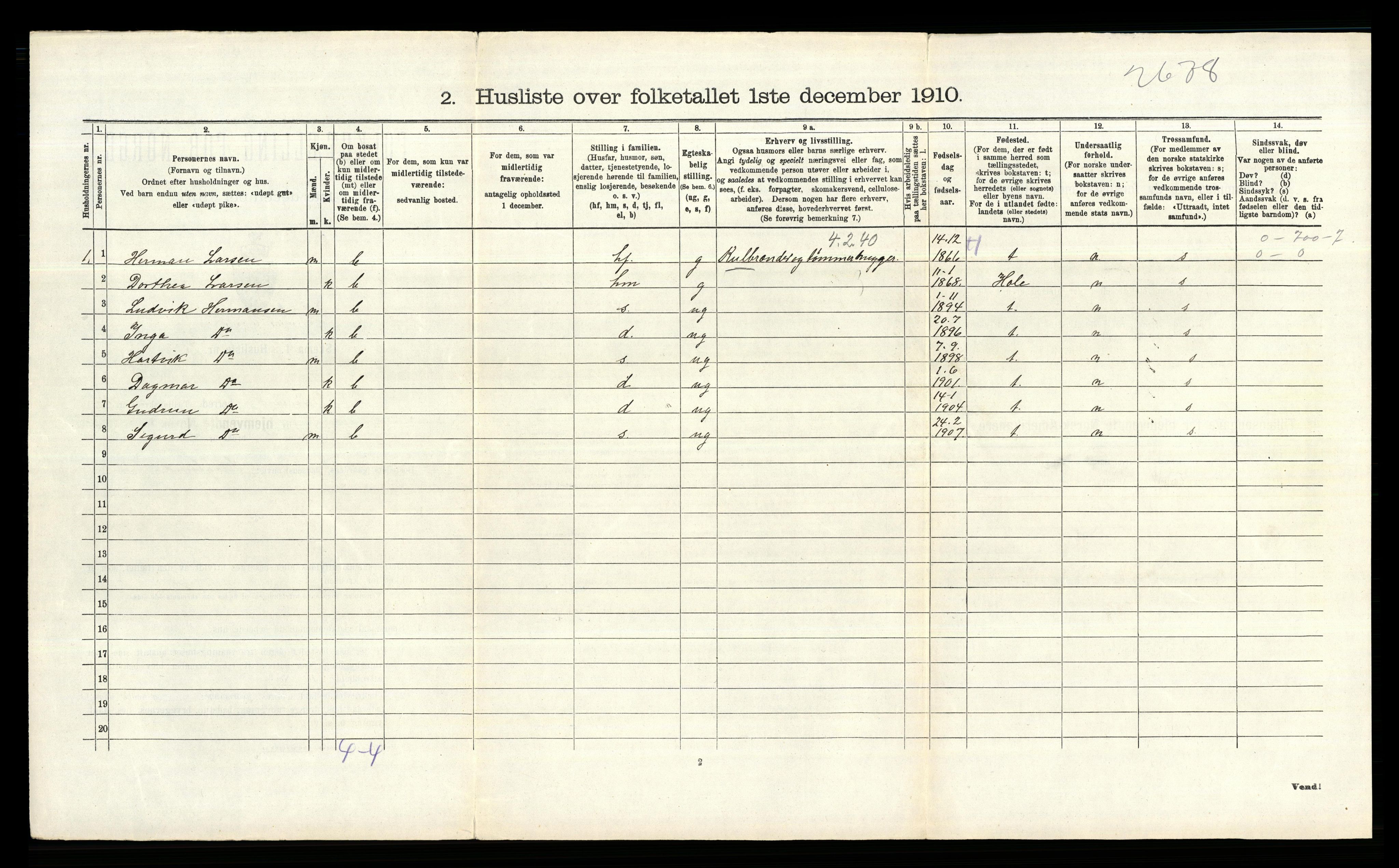 RA, 1910 census for Bærum, 1910, p. 732