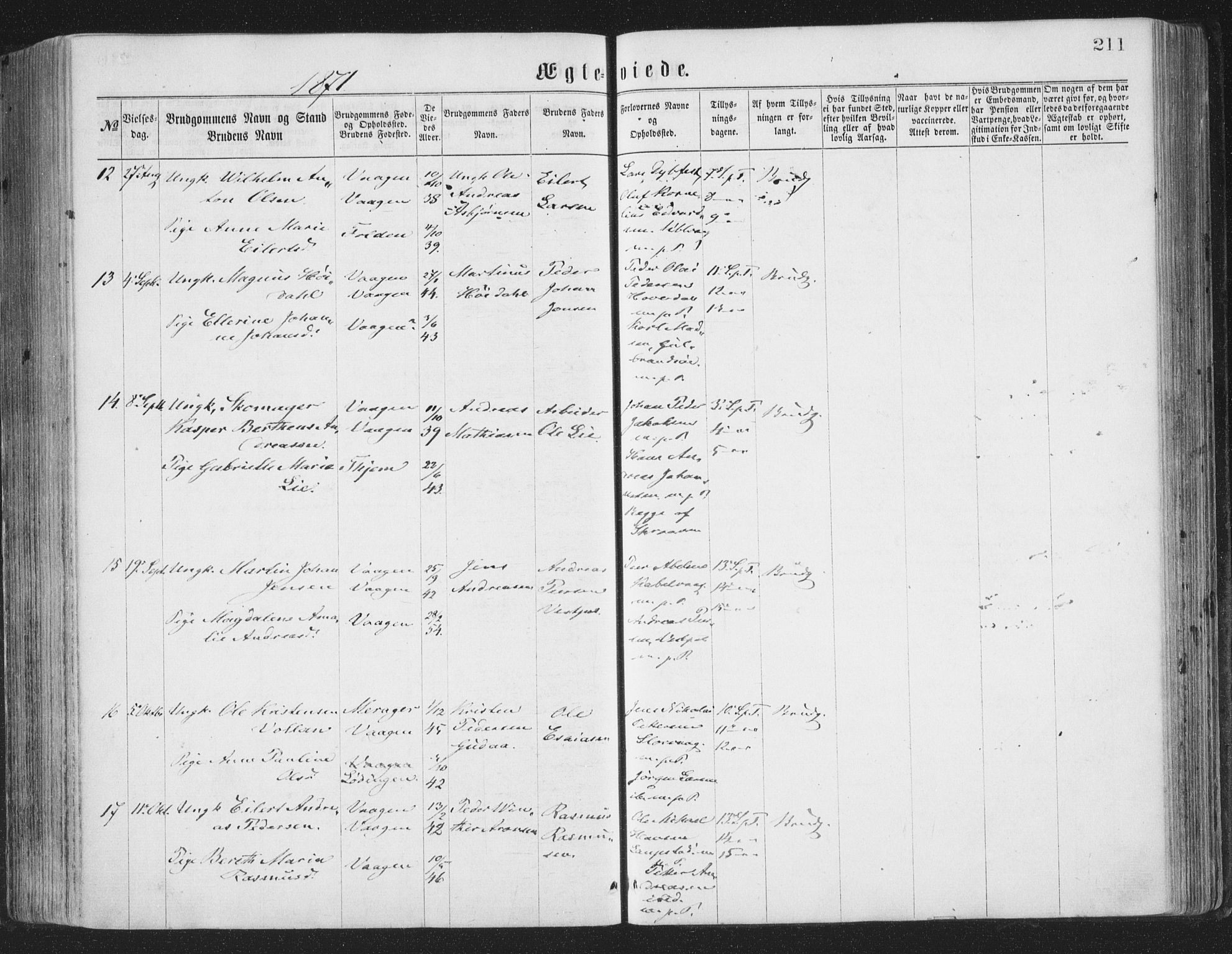 Ministerialprotokoller, klokkerbøker og fødselsregistre - Nordland, AV/SAT-A-1459/874/L1057: Parish register (official) no. 874A01, 1866-1877, p. 211