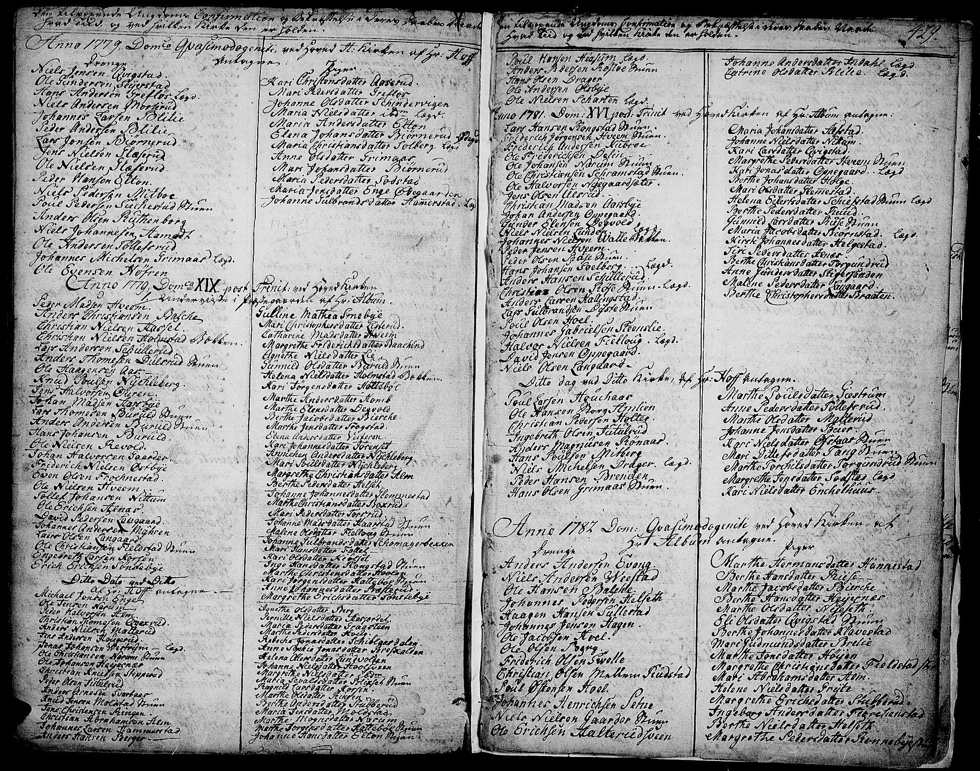Toten prestekontor, SAH/PREST-102/H/Ha/Haa/L0006: Parish register (official) no. 6, 1773-1793, p. 429