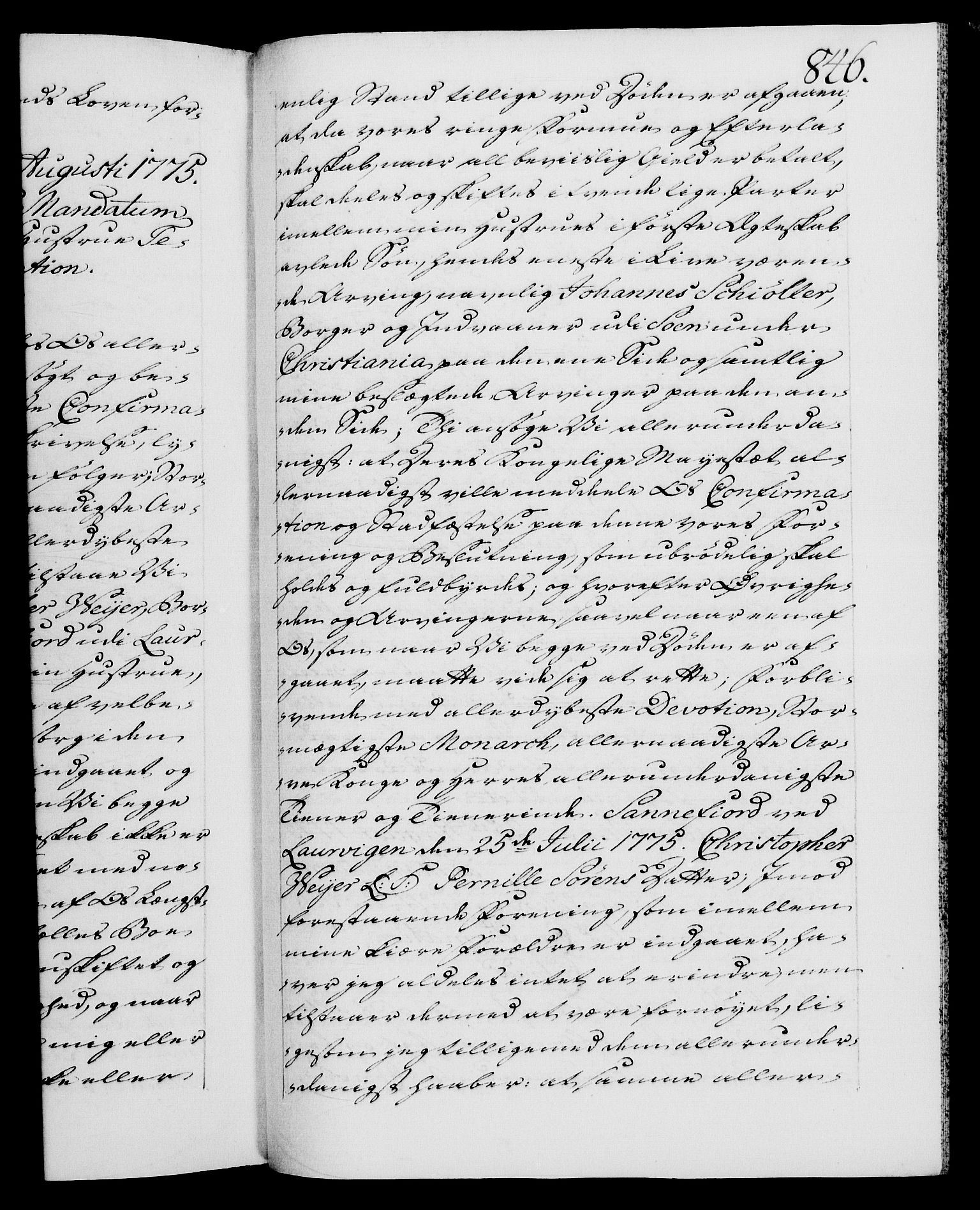 Danske Kanselli 1572-1799, AV/RA-EA-3023/F/Fc/Fca/Fcaa/L0046: Norske registre, 1773-1775, p. 846a