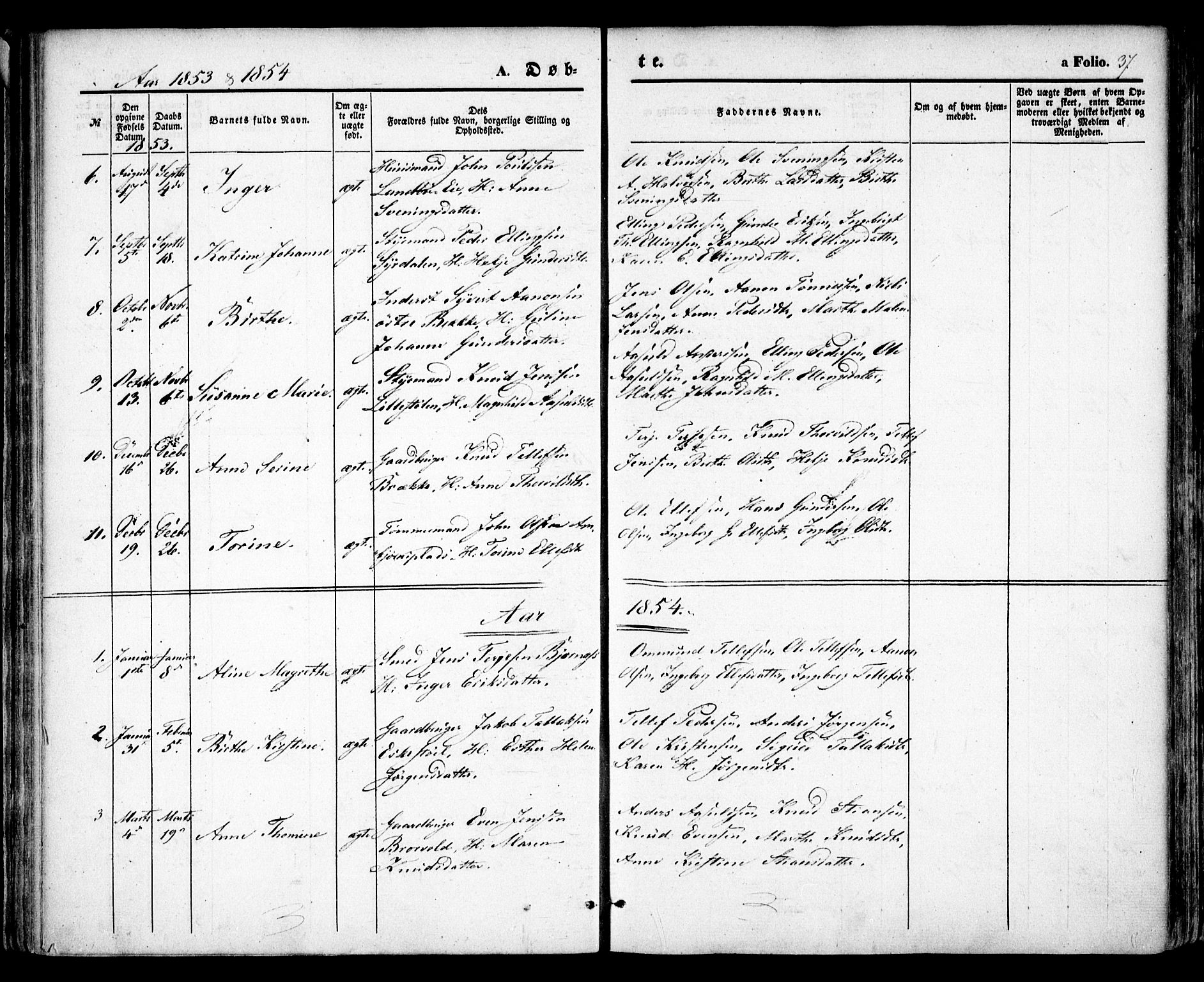 Austre Moland sokneprestkontor, SAK/1111-0001/F/Fa/Faa/L0007: Parish register (official) no. A 7, 1847-1857, p. 37