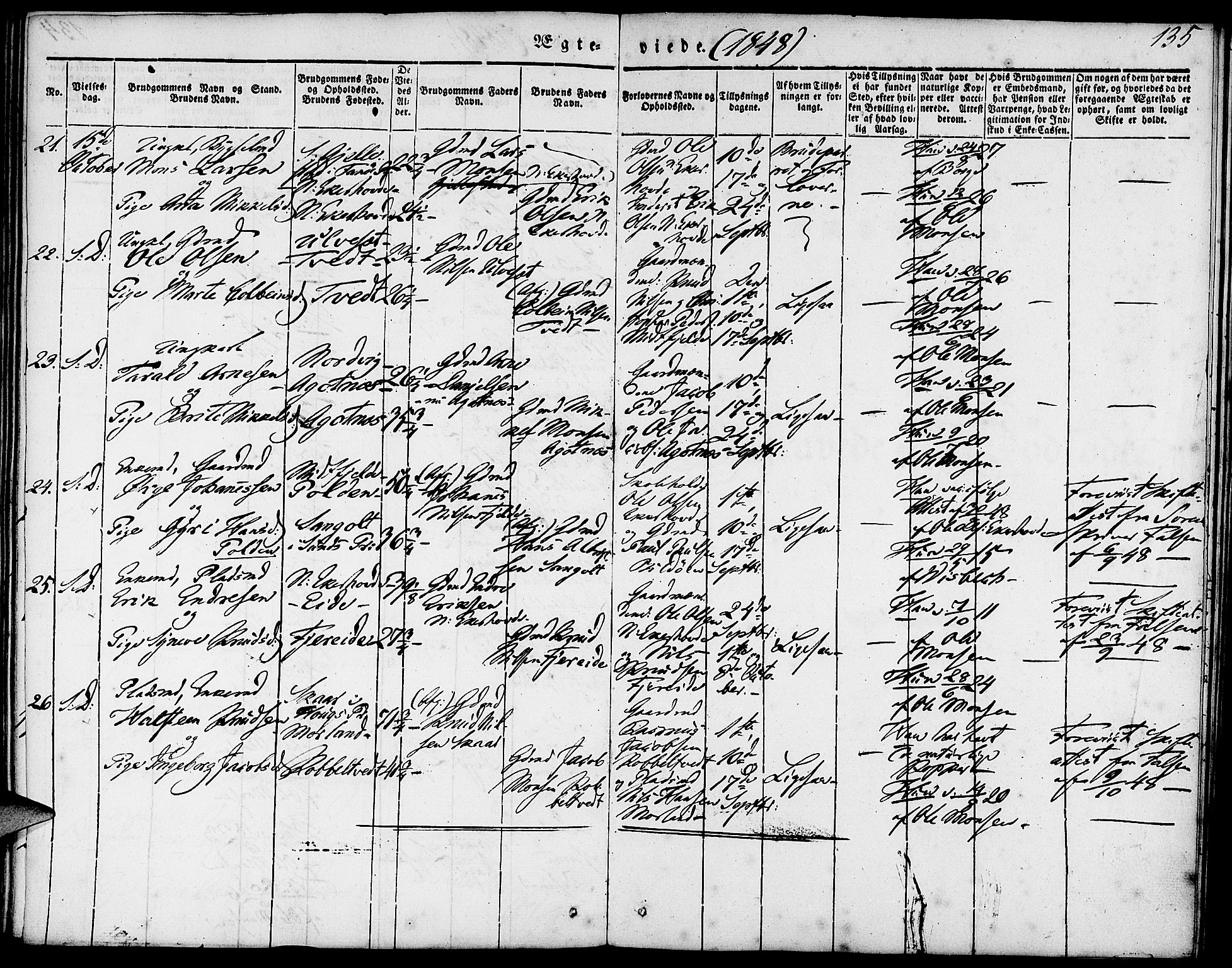 Fjell sokneprestembete, AV/SAB-A-75301/H/Haa: Parish register (official) no. A 1, 1835-1850, p. 135