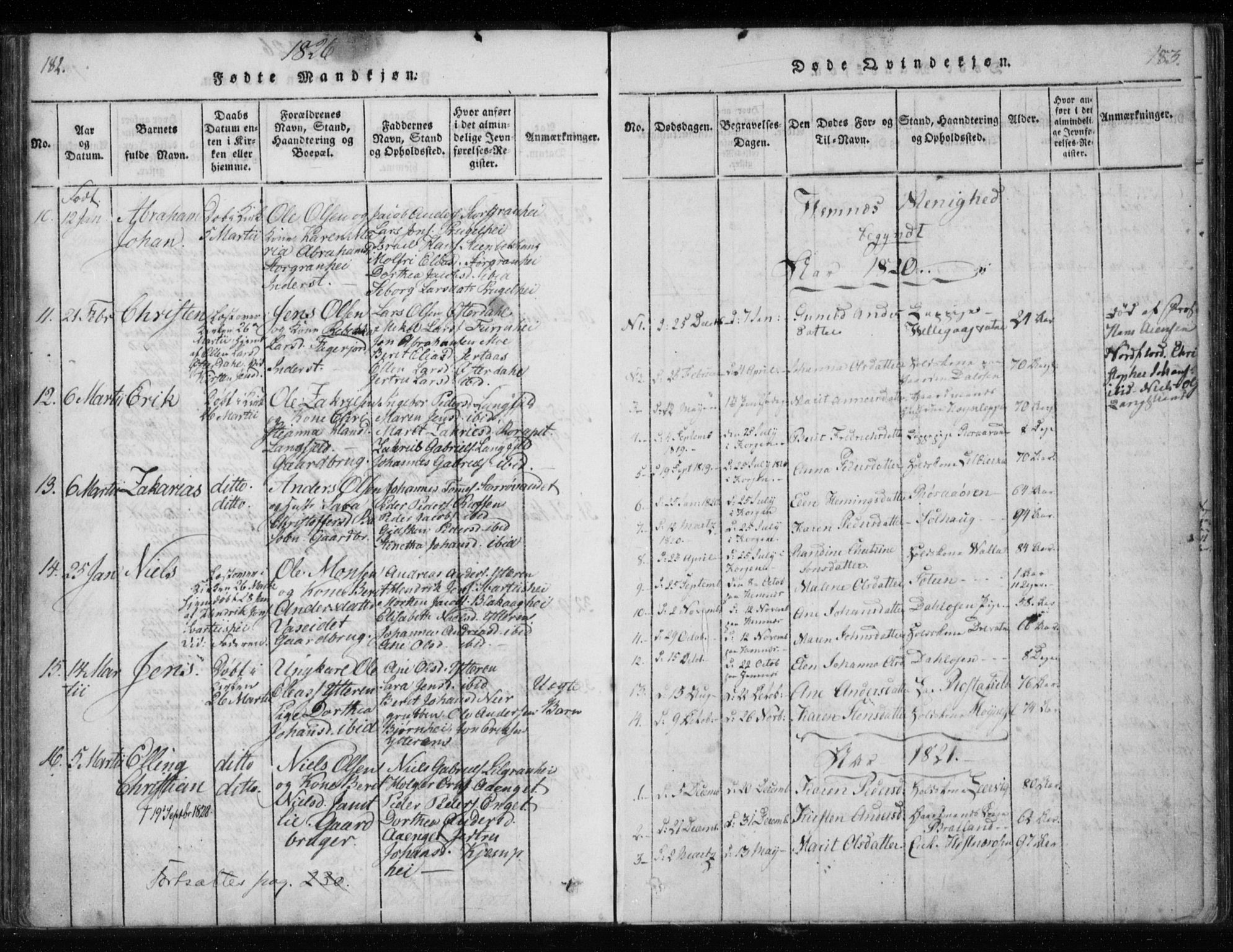 Ministerialprotokoller, klokkerbøker og fødselsregistre - Nordland, SAT/A-1459/825/L0353: Parish register (official) no. 825A07, 1820-1826, p. 182-183