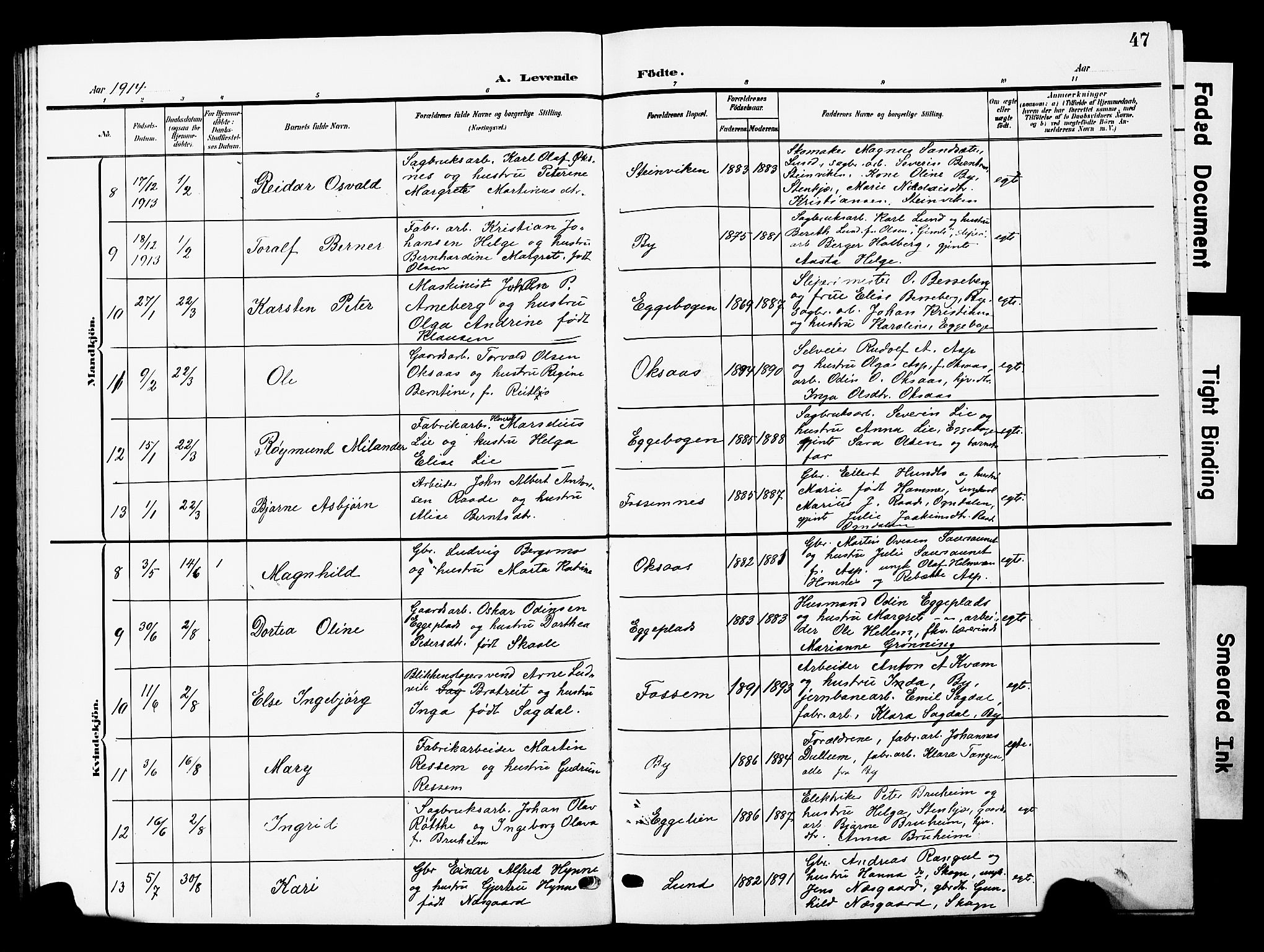 Ministerialprotokoller, klokkerbøker og fødselsregistre - Nord-Trøndelag, AV/SAT-A-1458/740/L0381: Parish register (copy) no. 740C02, 1903-1914, p. 47